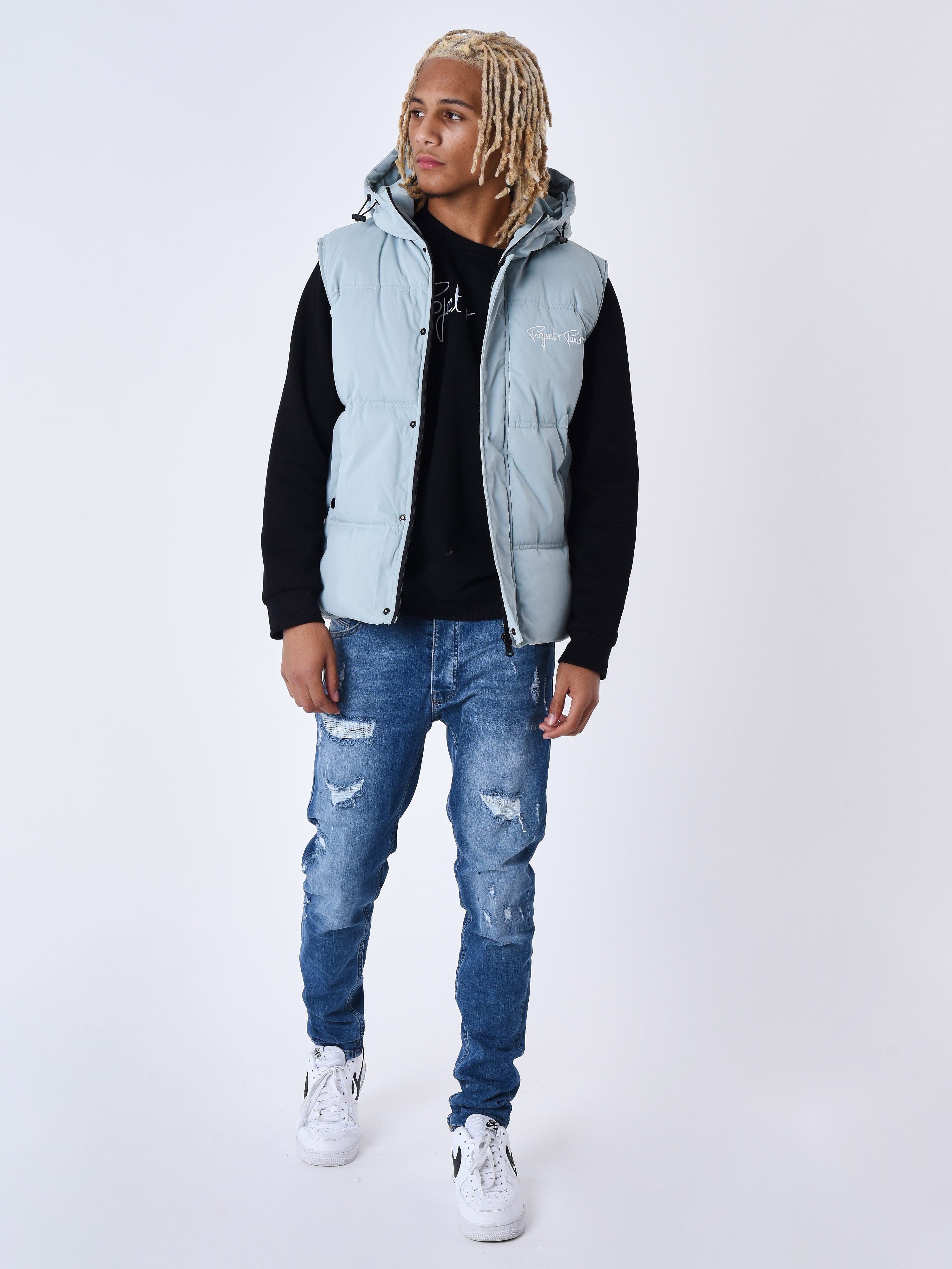 Sleeveless quilted jacket with hood-3
