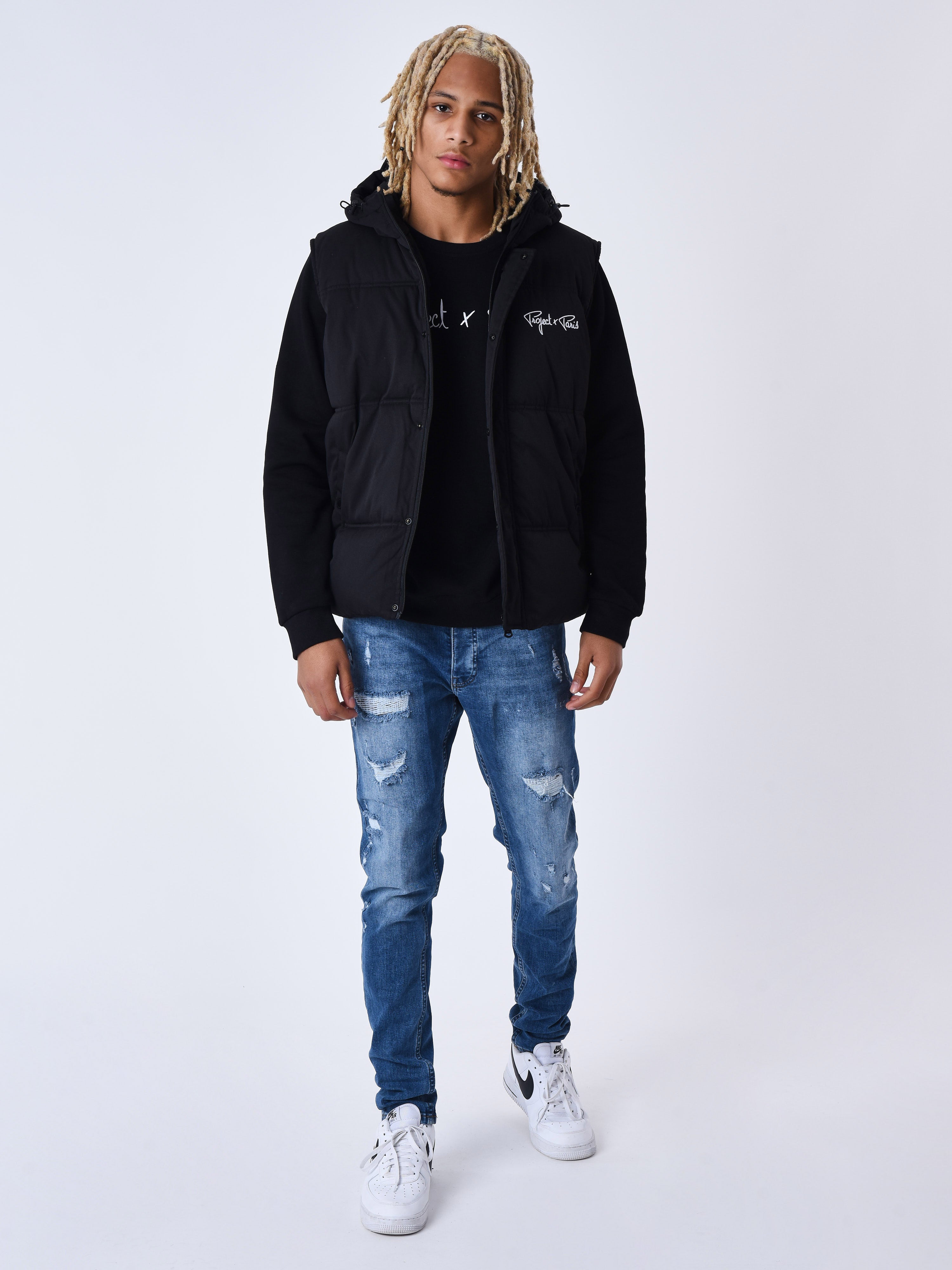 Sleeveless quilted jacket with hood-3