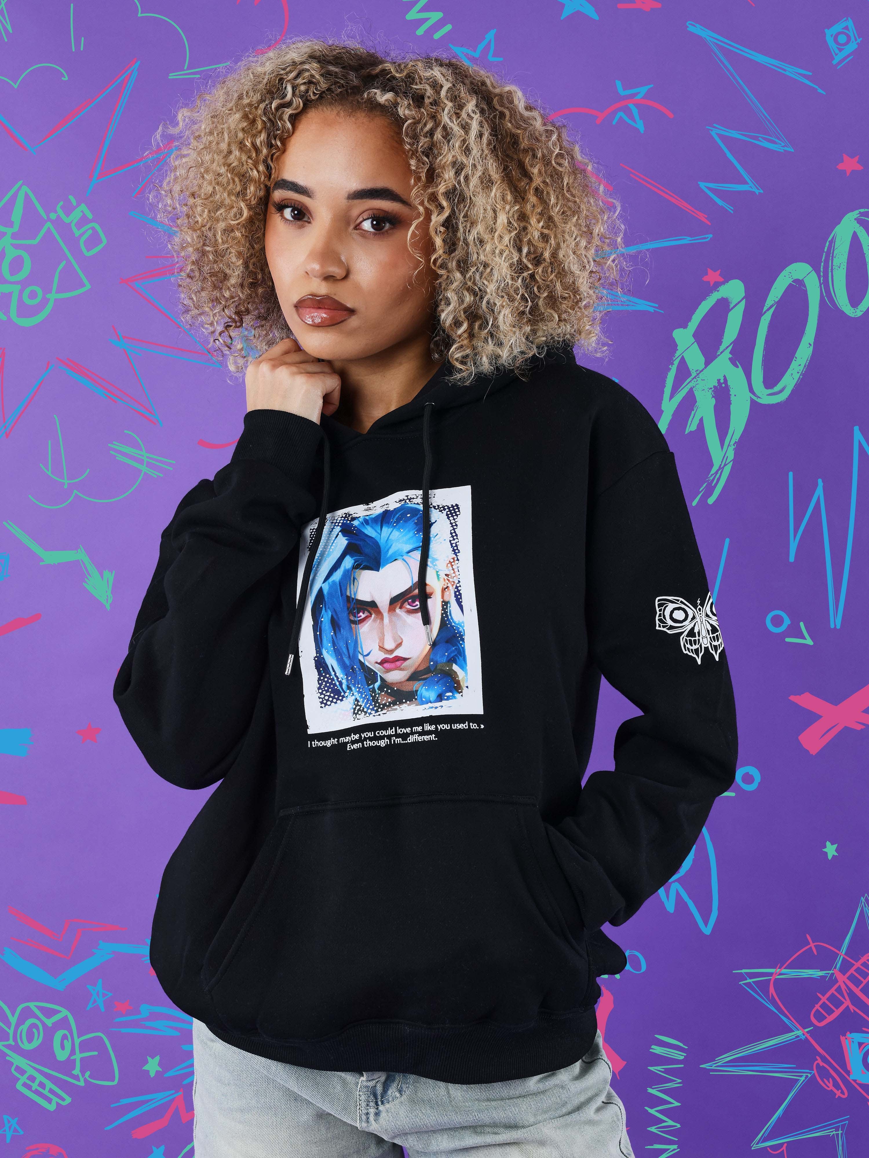 Sweat à Capuche Arcane Jinx - Impression Haute Définition, Coupe Décontractée Oversize, Style Hip-hop Urbain - 10