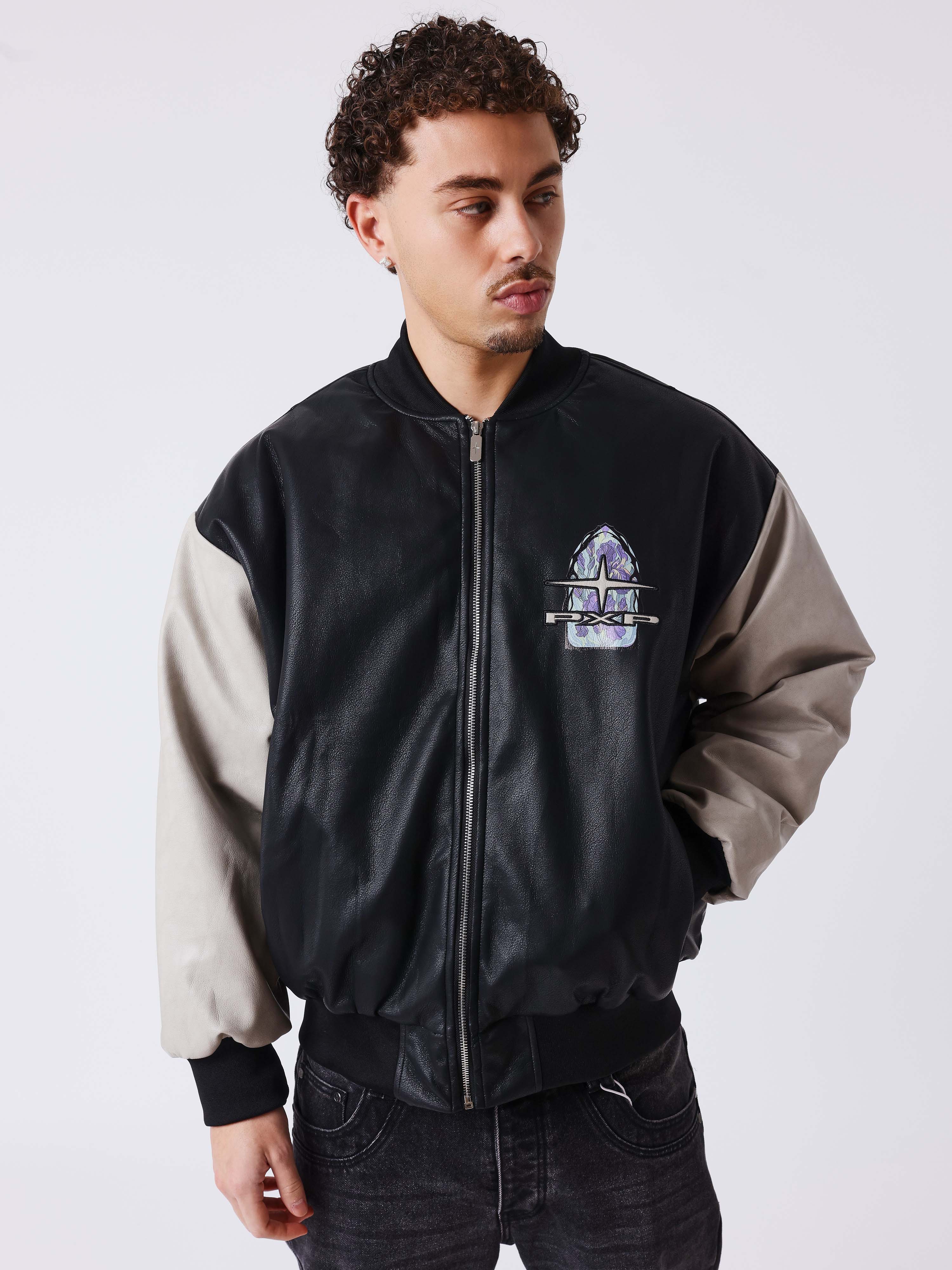 Bomber en simili cuir avec broderie au dos-1