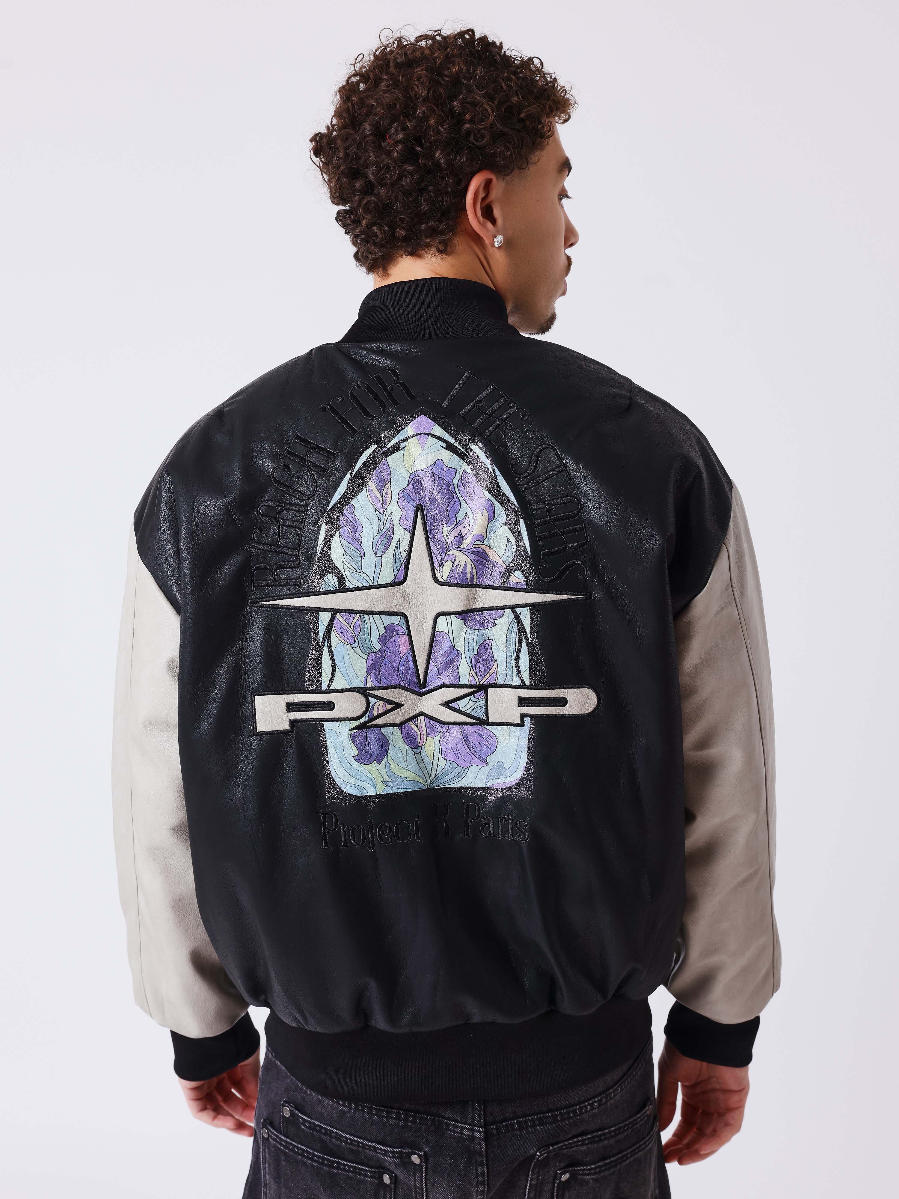 Bomber en simili cuir avec broderie au dos-2