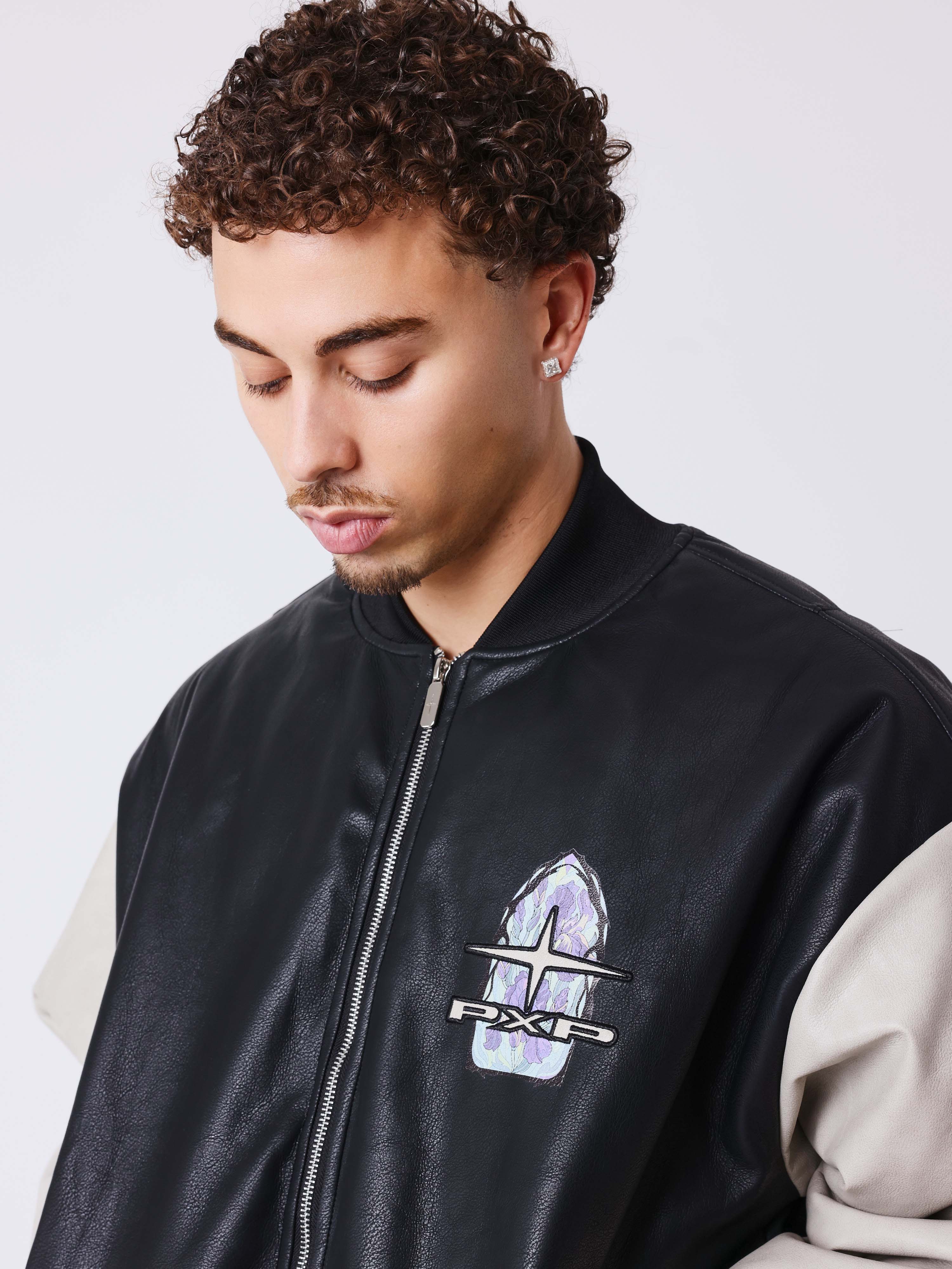Bomber en simili cuir avec broderie au dos-3