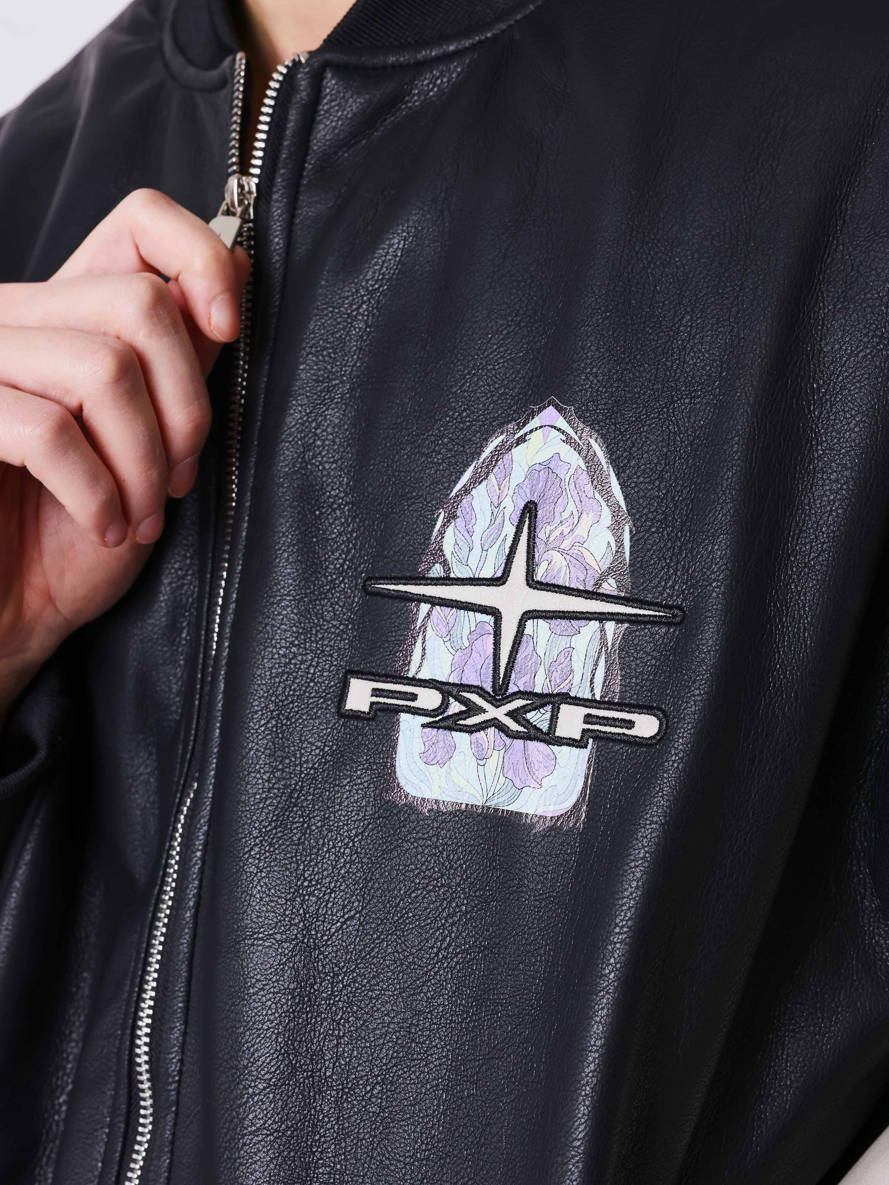 Bomber en simili cuir avec broderie au dos-4