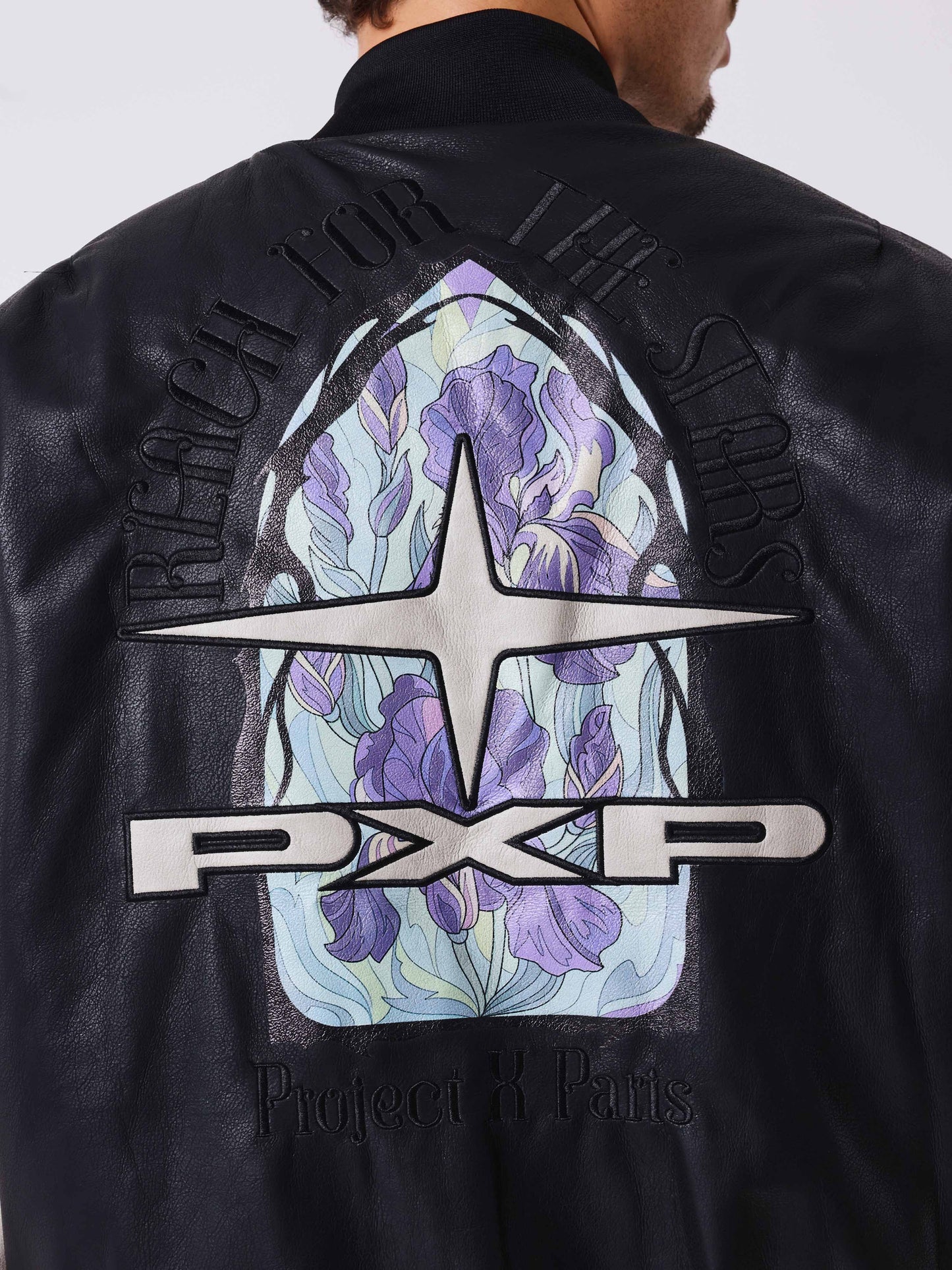 Bomber en simili cuir avec broderie au dos