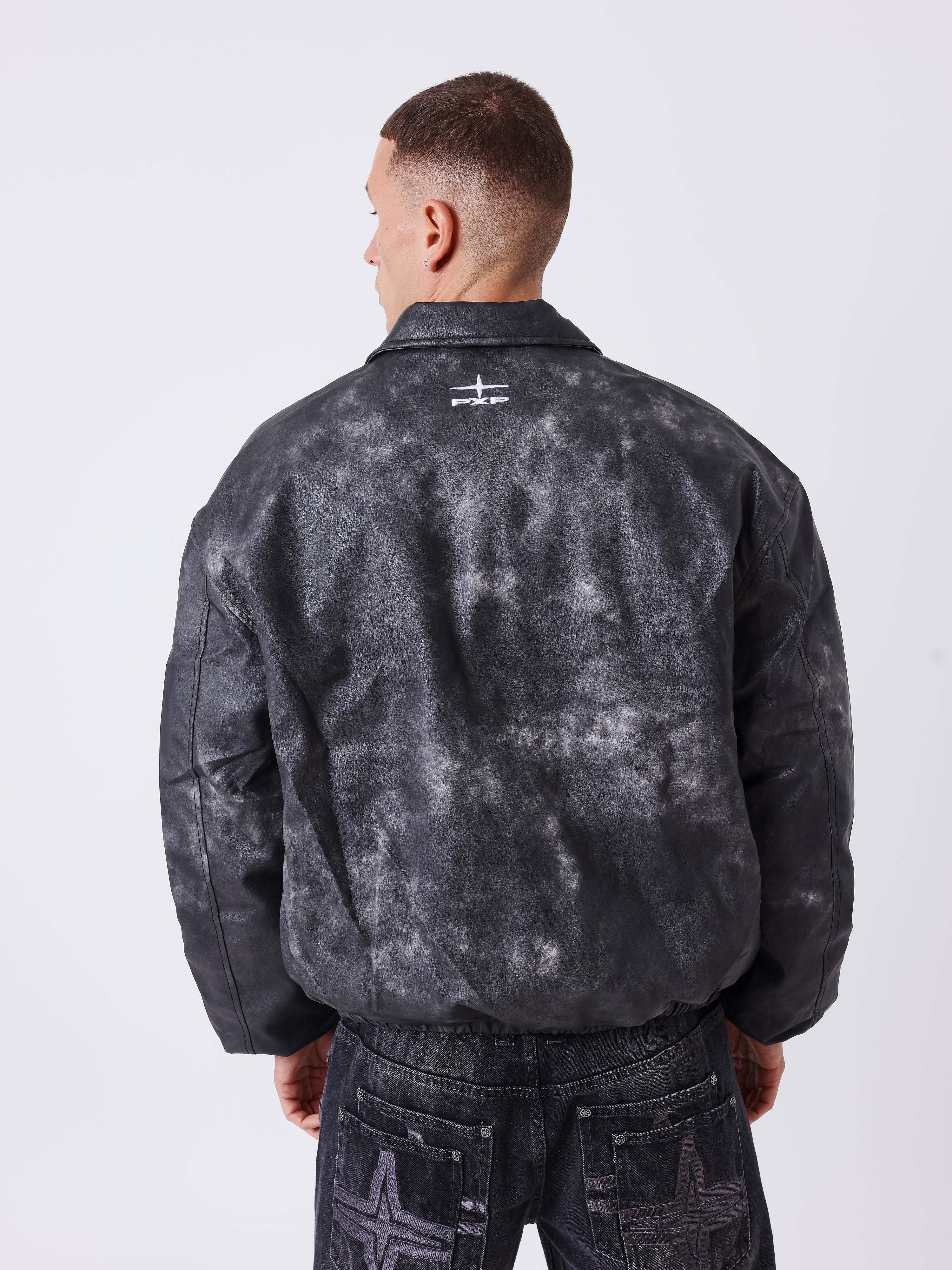 Chaqueta de cuero sintético envejecido negro-2