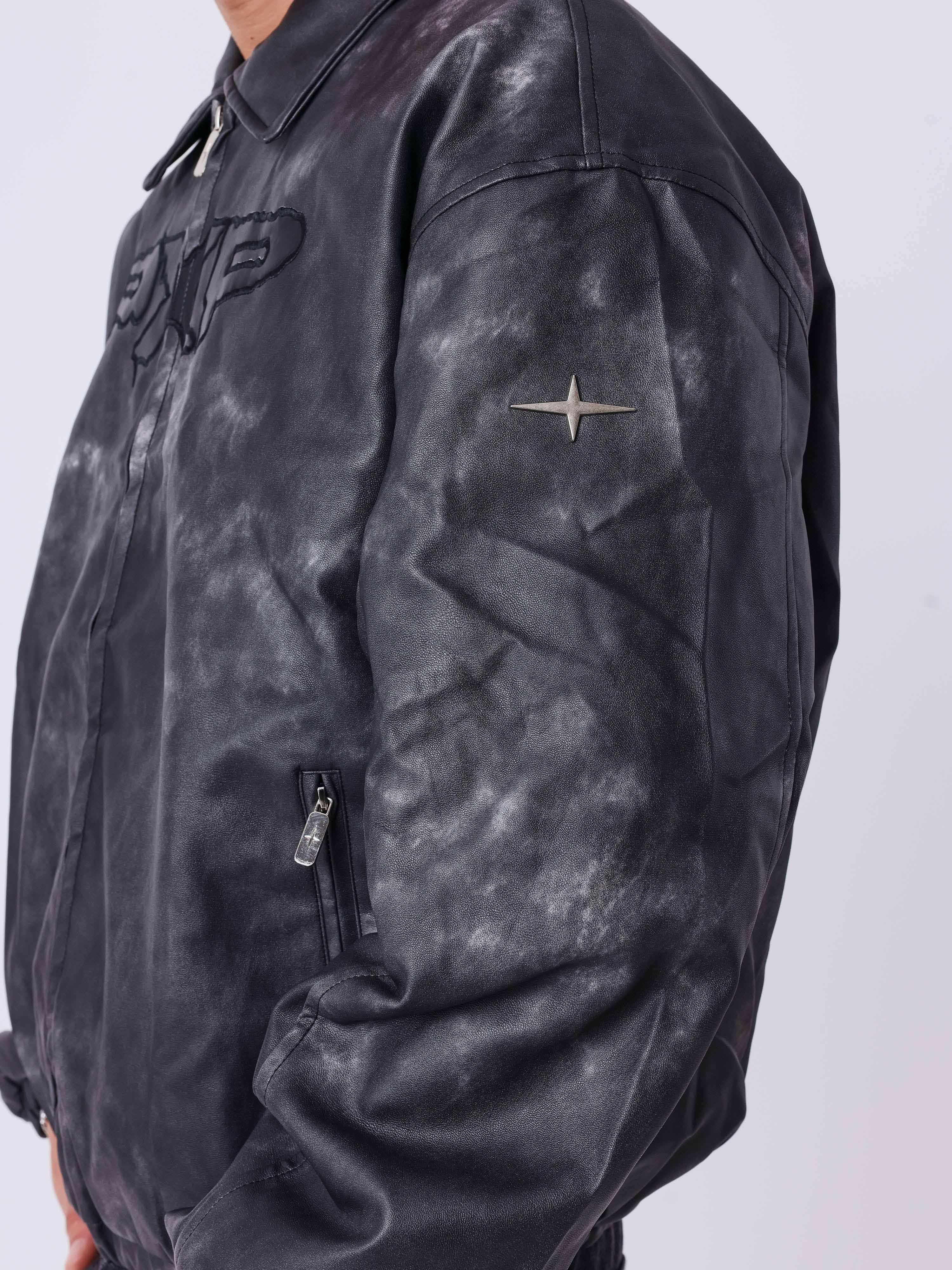 Chaqueta de cuero sintético envejecido negro-5