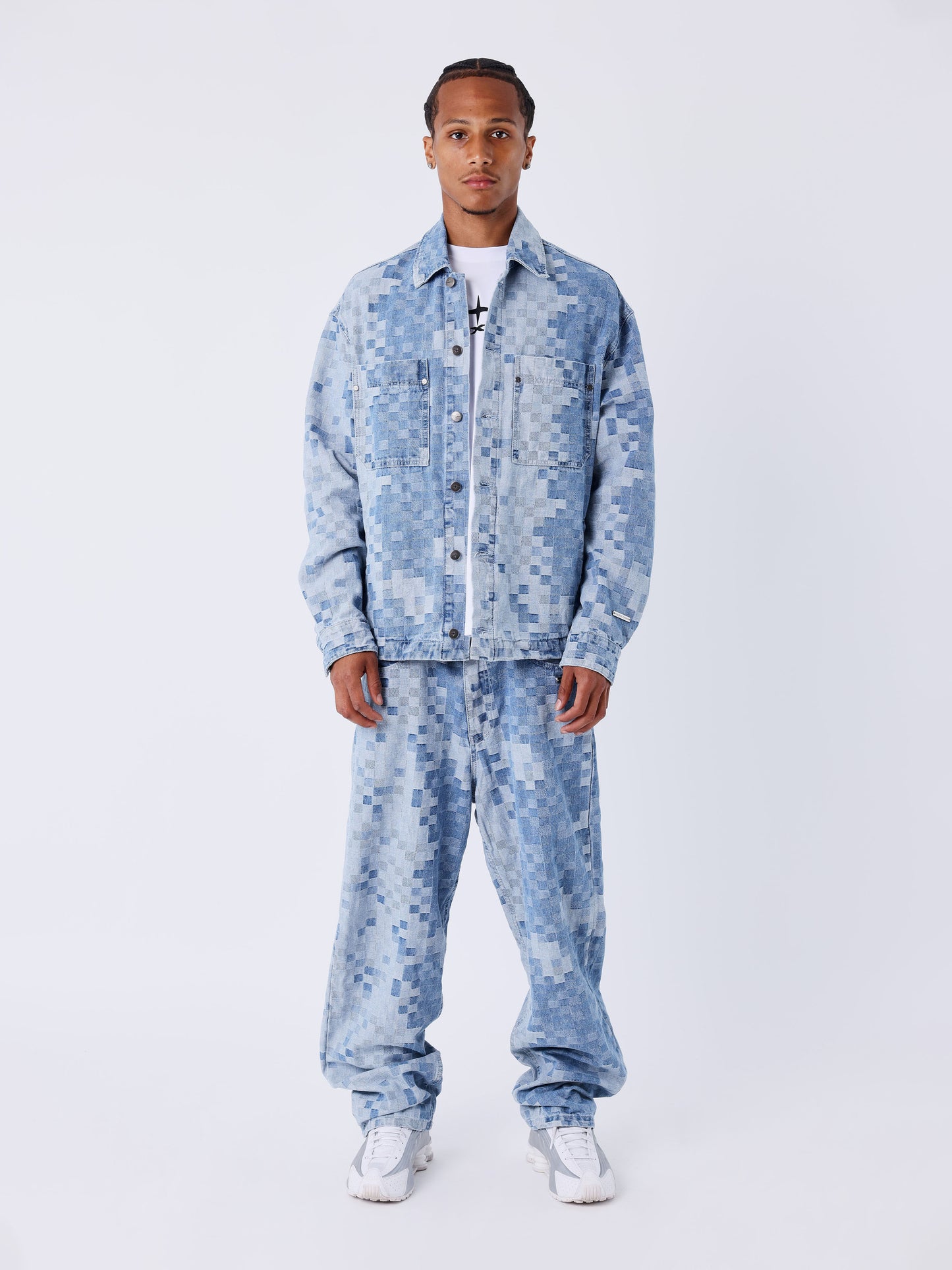 Veste en denim carreaux pixelisé