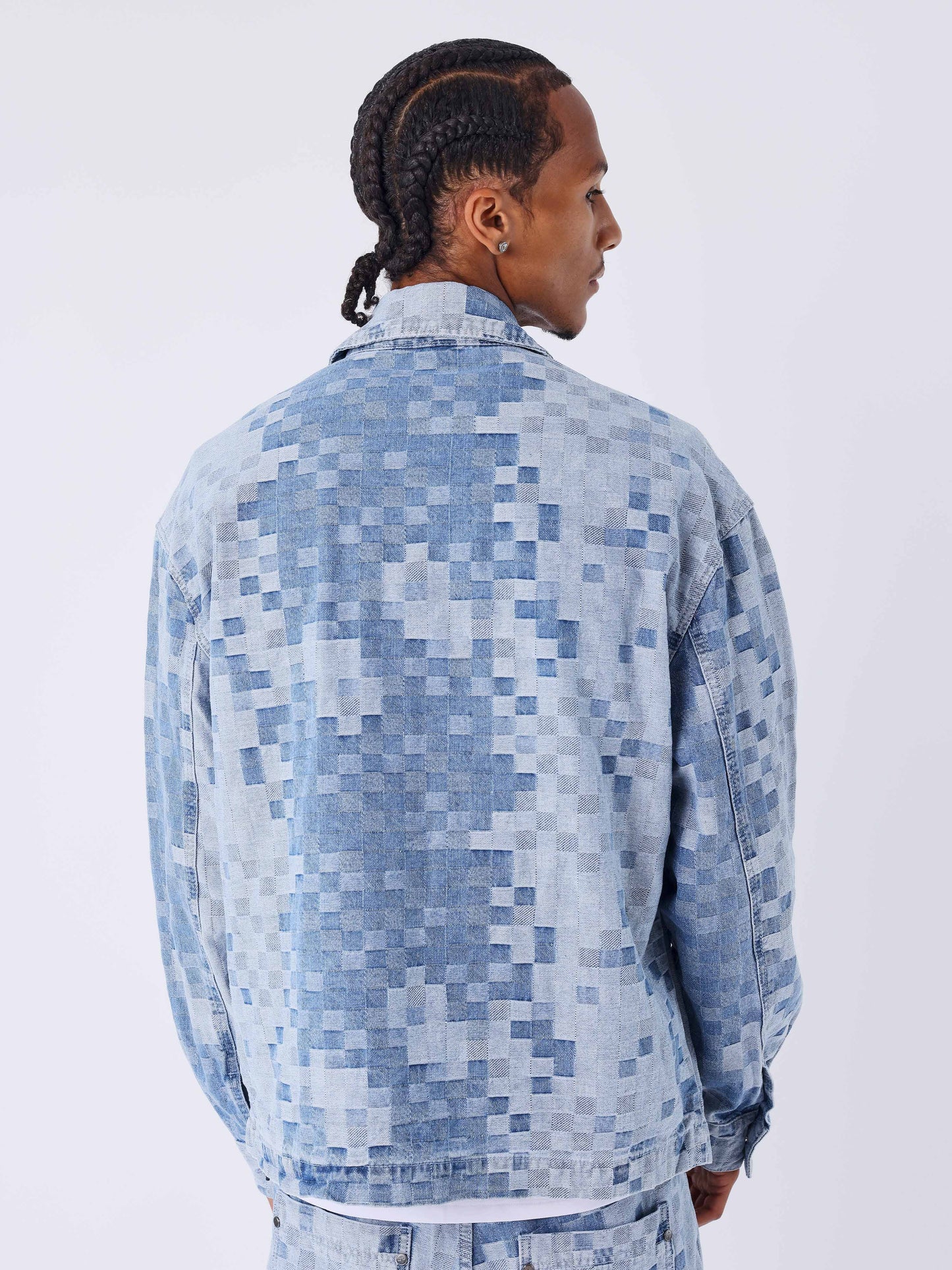 Veste en denim carreaux pixelisé