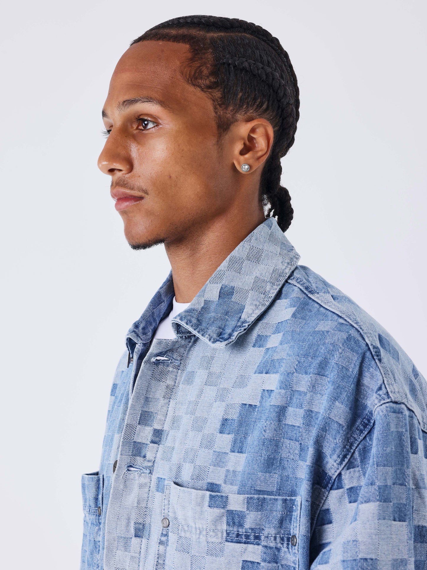 Veste en denim carreaux pixelisé