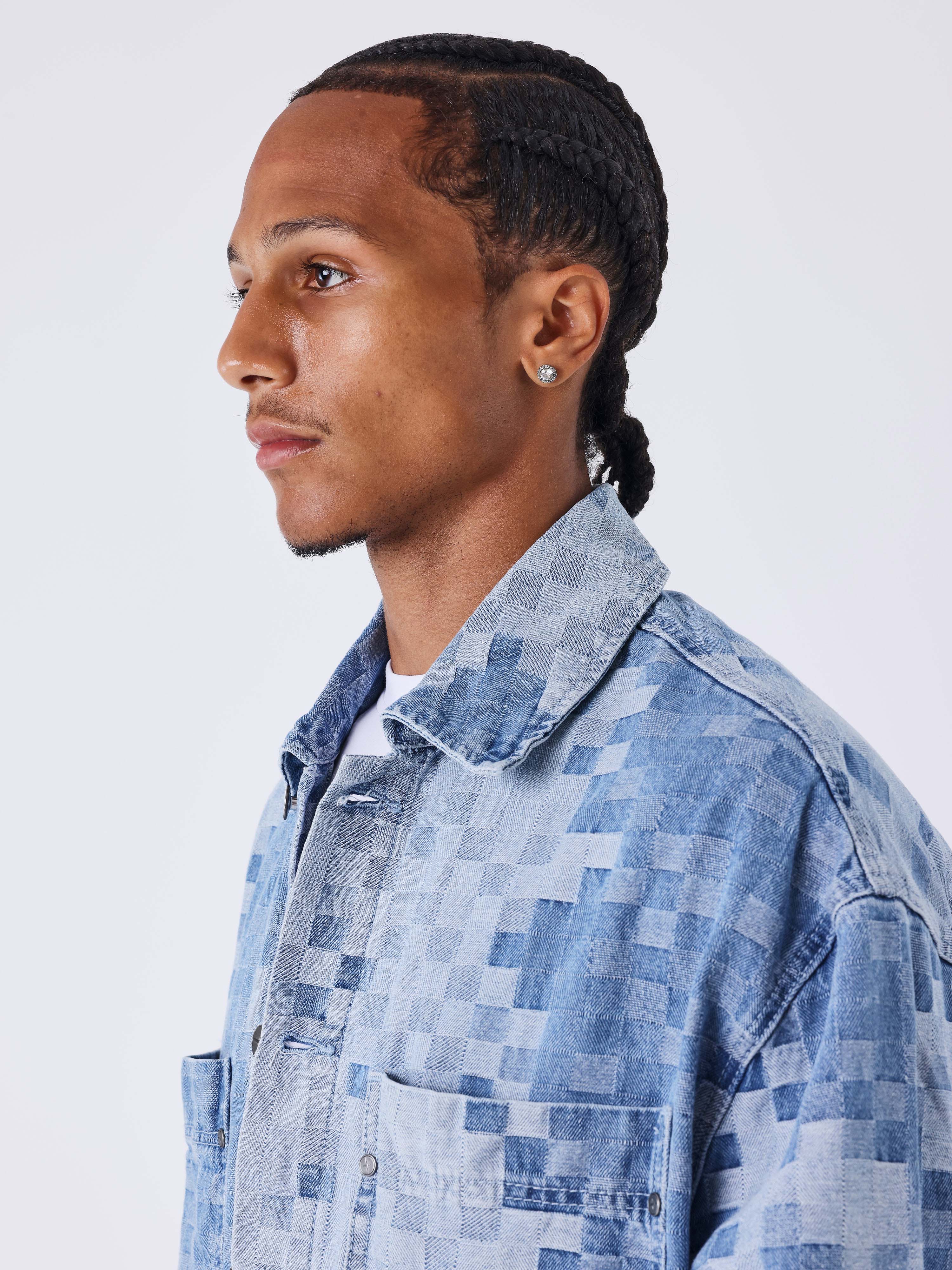 Veste en denim carreaux pixelisé-3