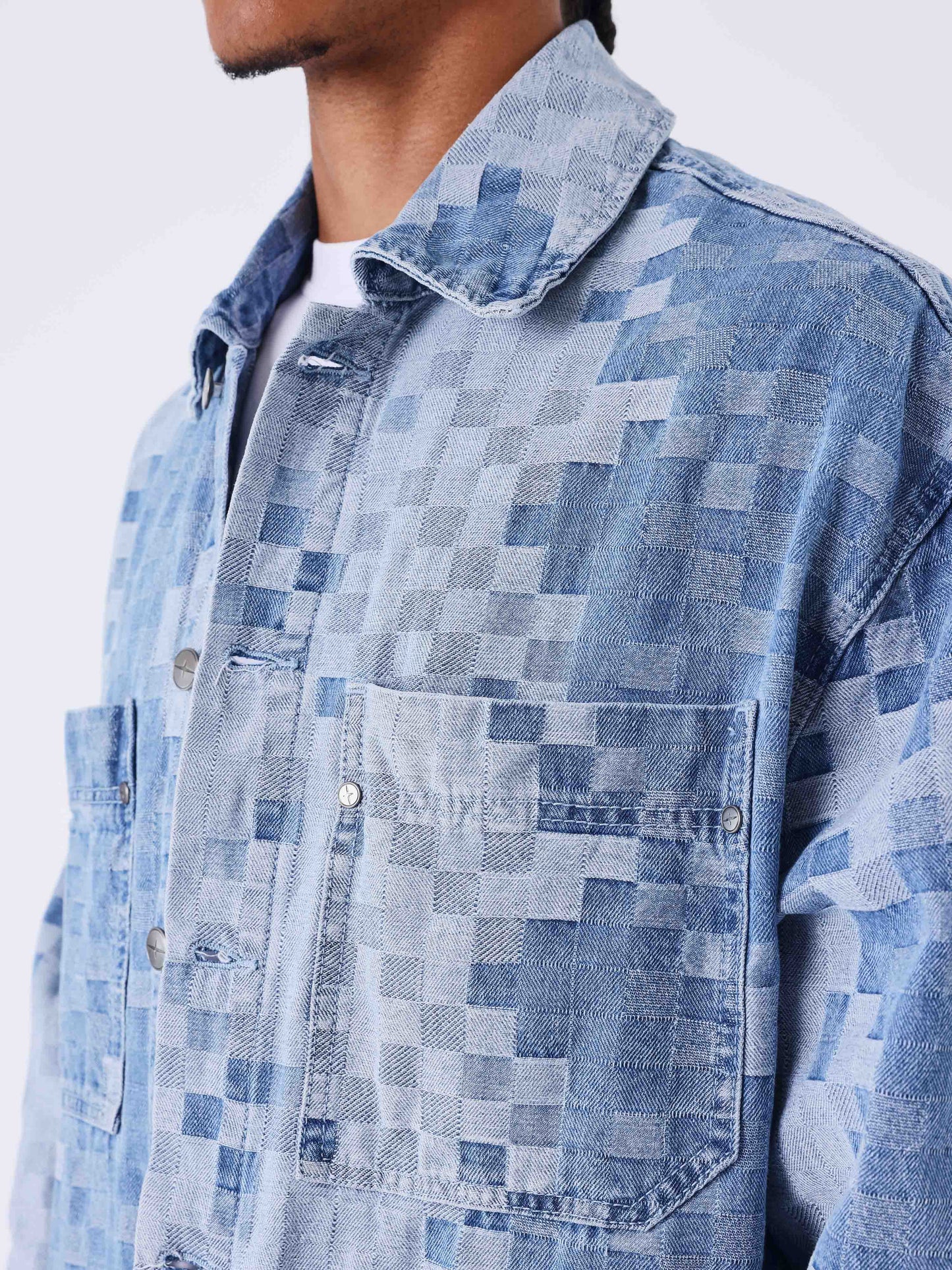 Veste en denim carreaux pixelisé