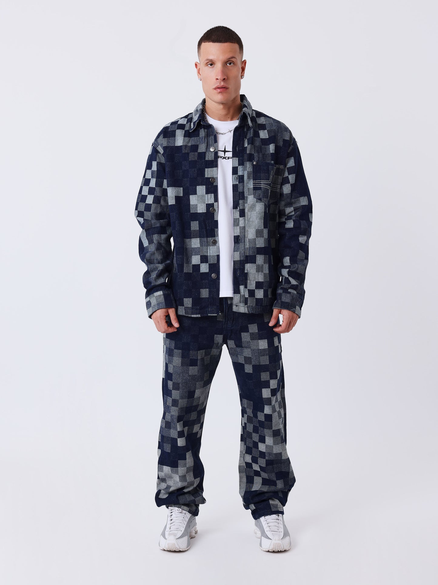 Veste en denim carreaux pixelisé