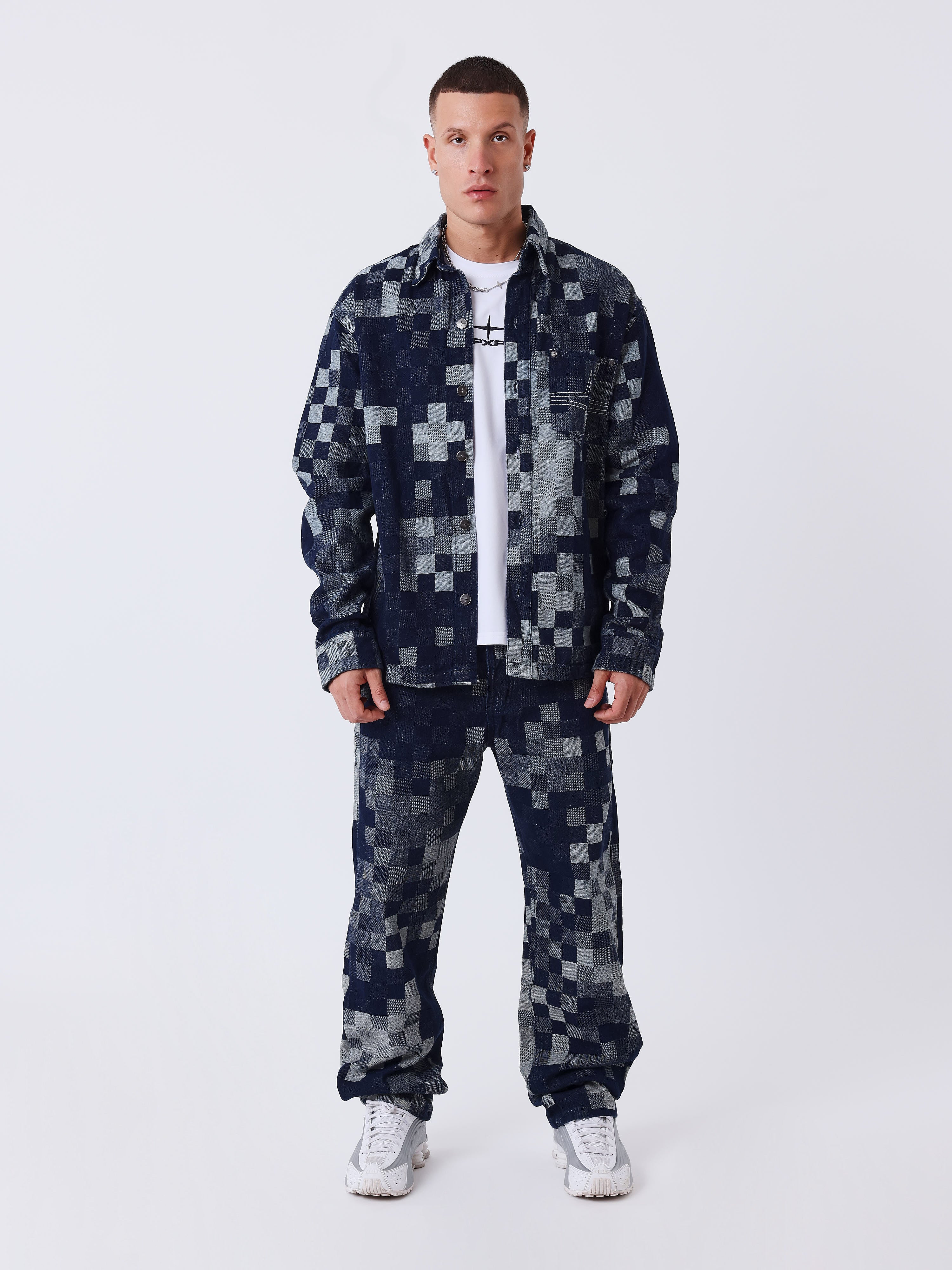 Veste en denim carreaux pixelisé-5