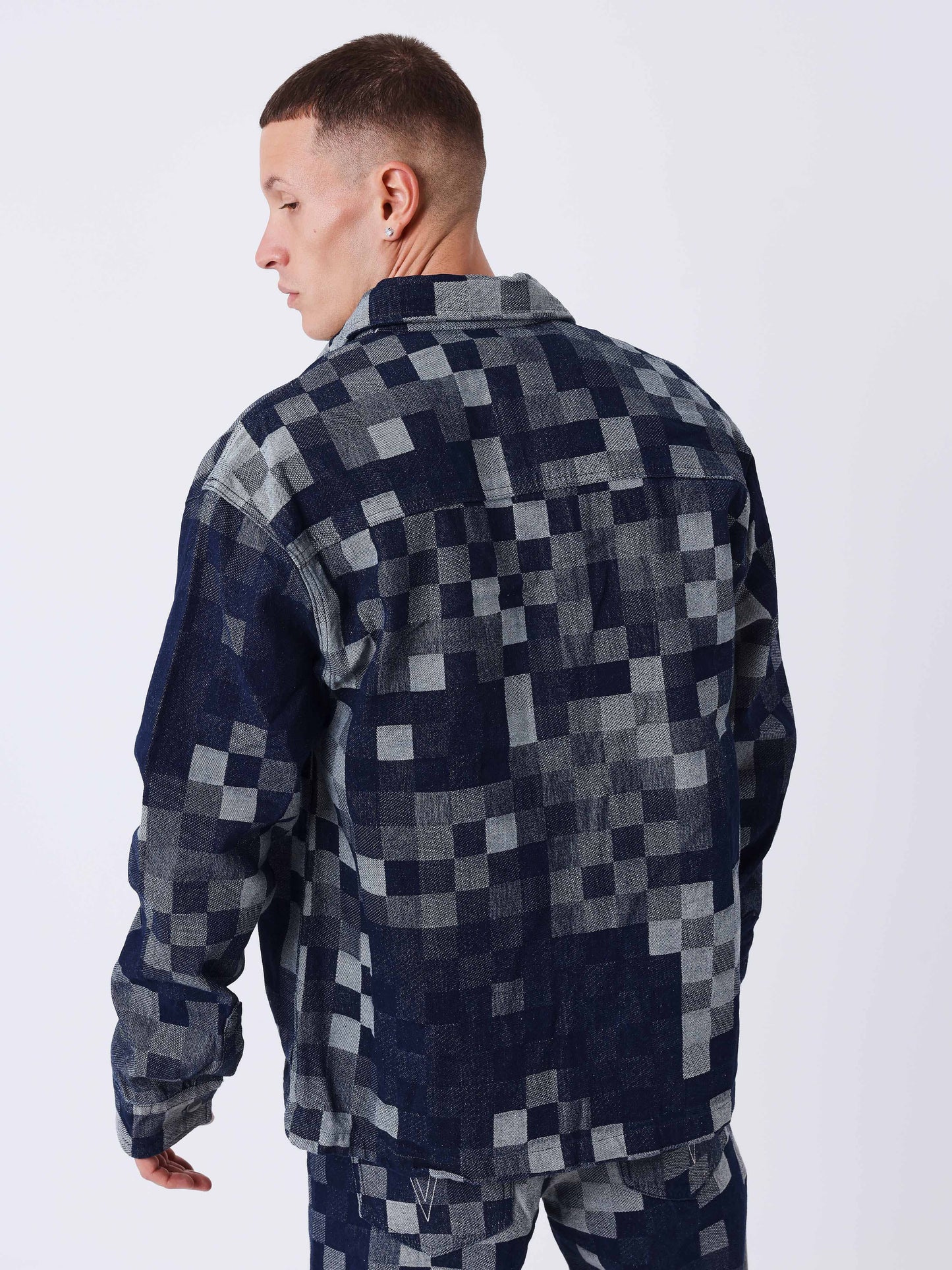Veste en denim carreaux pixelisé