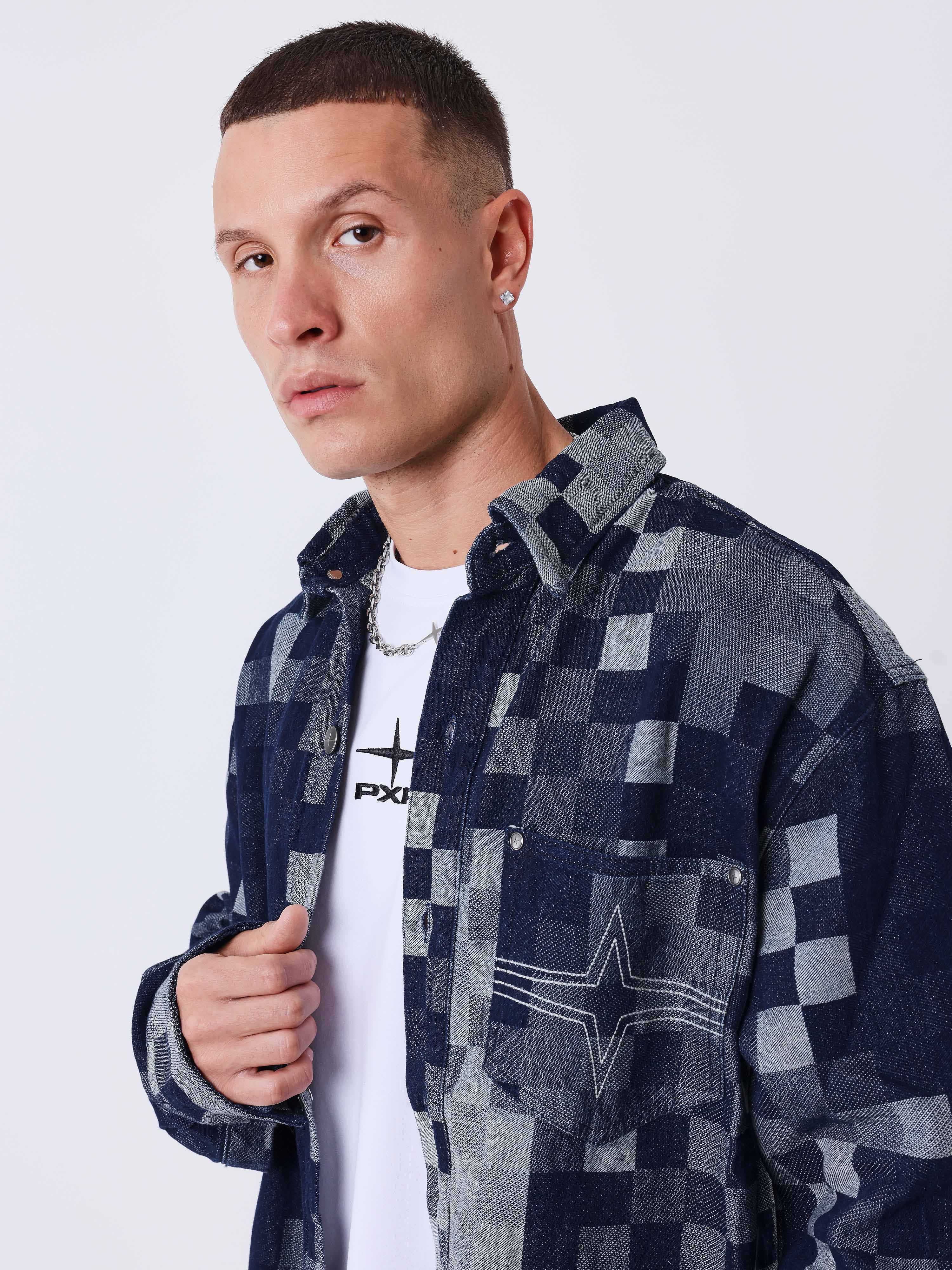 Veste en denim carreaux pixelisé-3