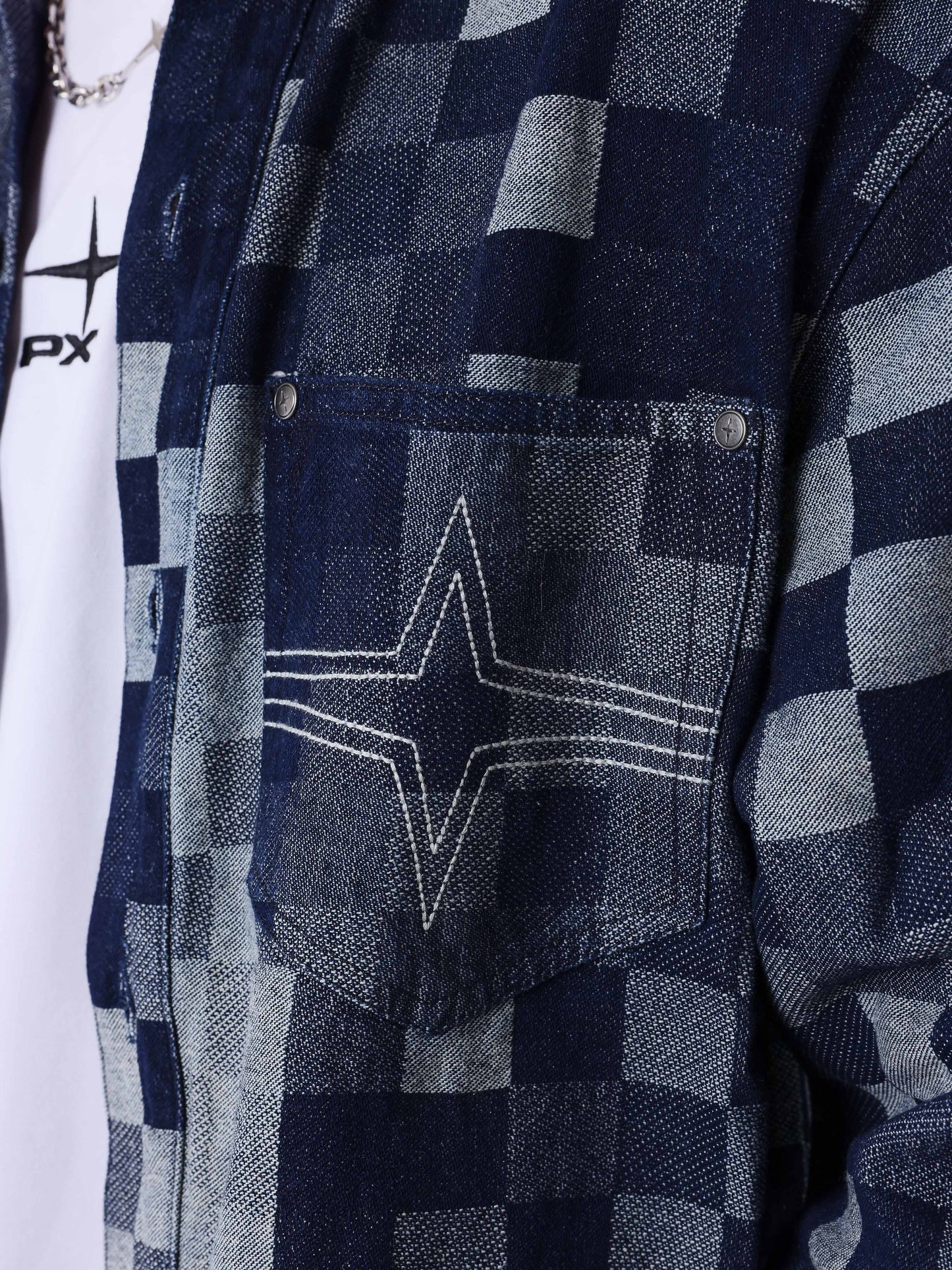 Veste en denim carreaux pixelisé