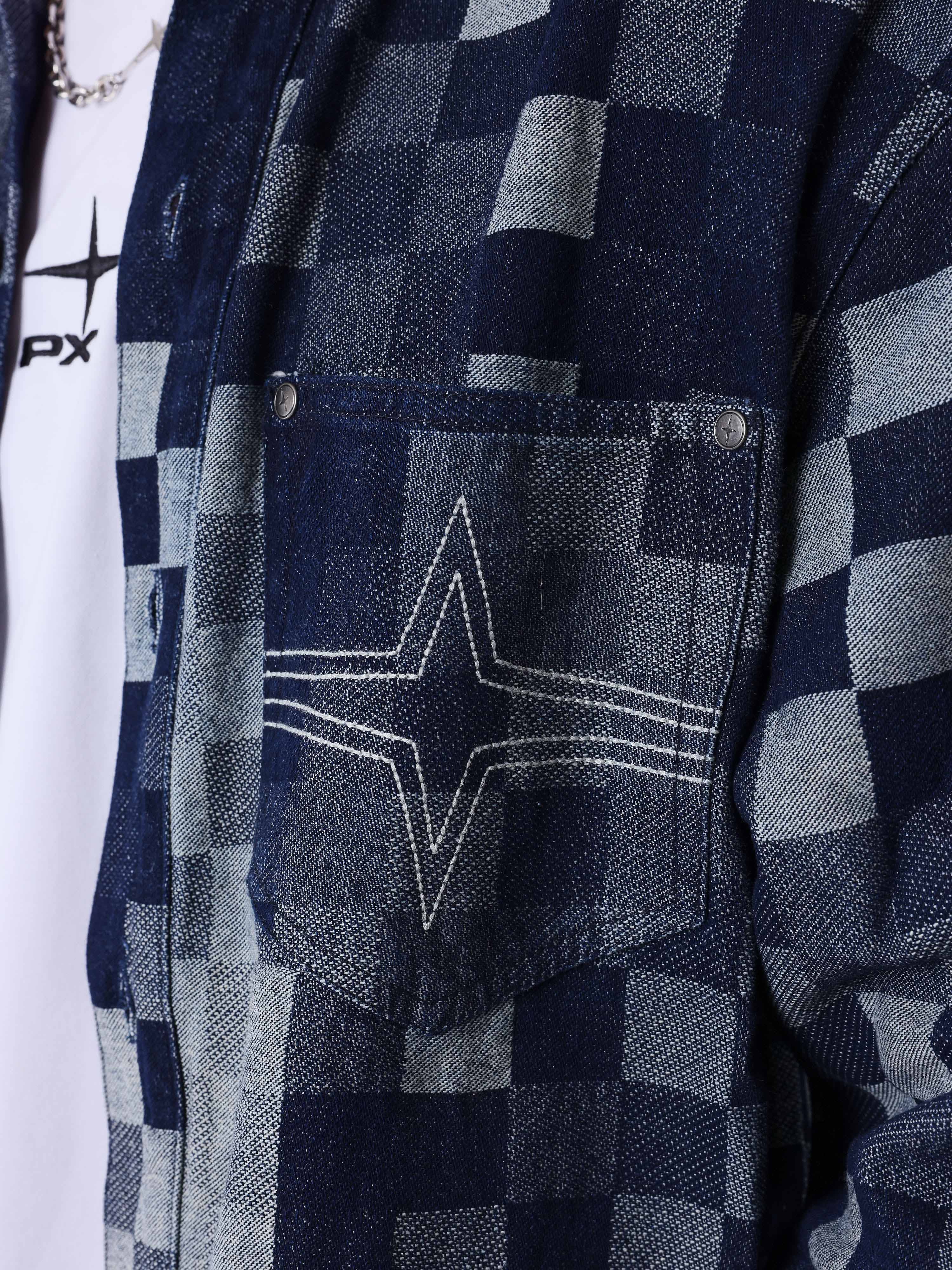 Veste en denim carreaux pixelisé-4