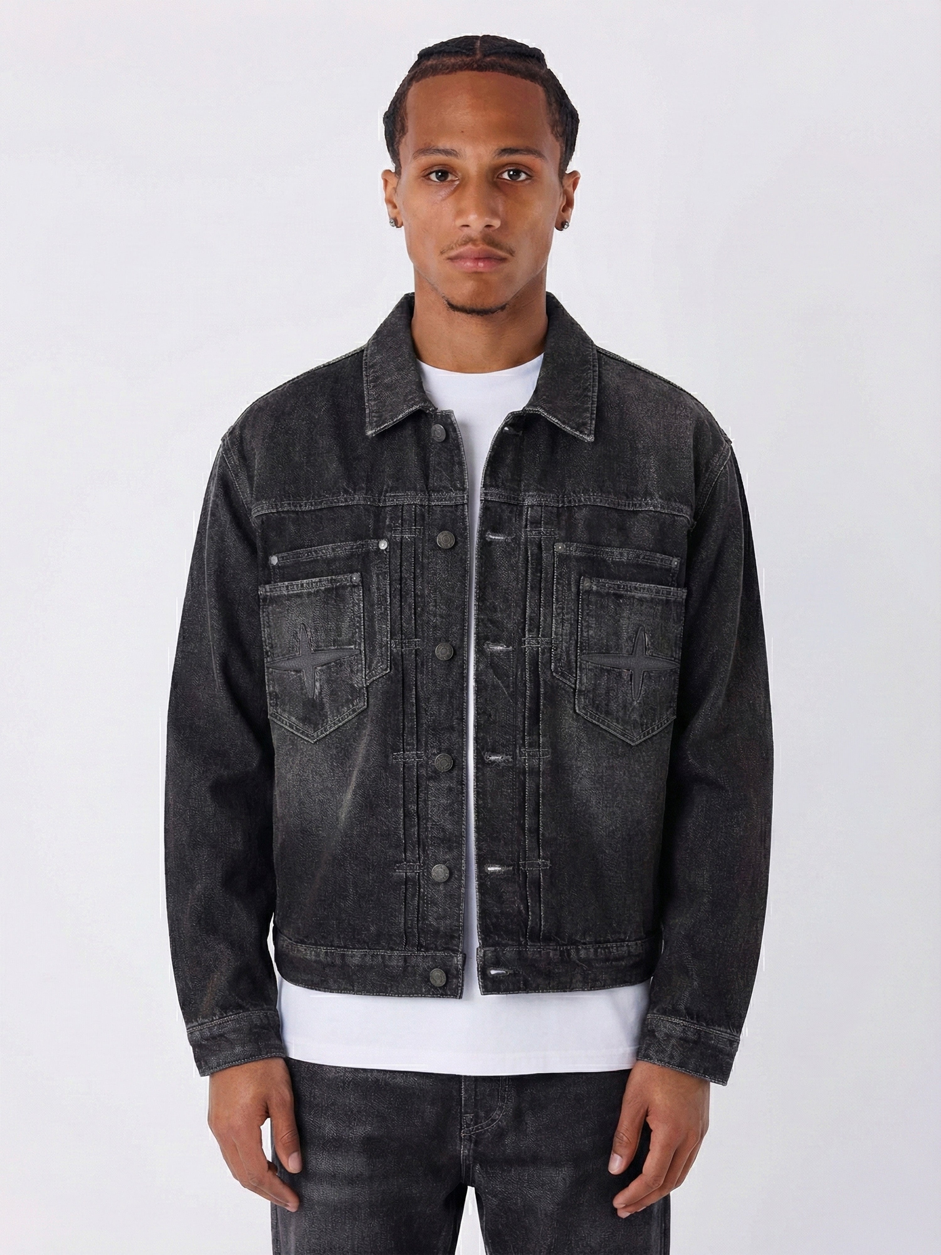 Jaqueta jeans preta desbotada-1