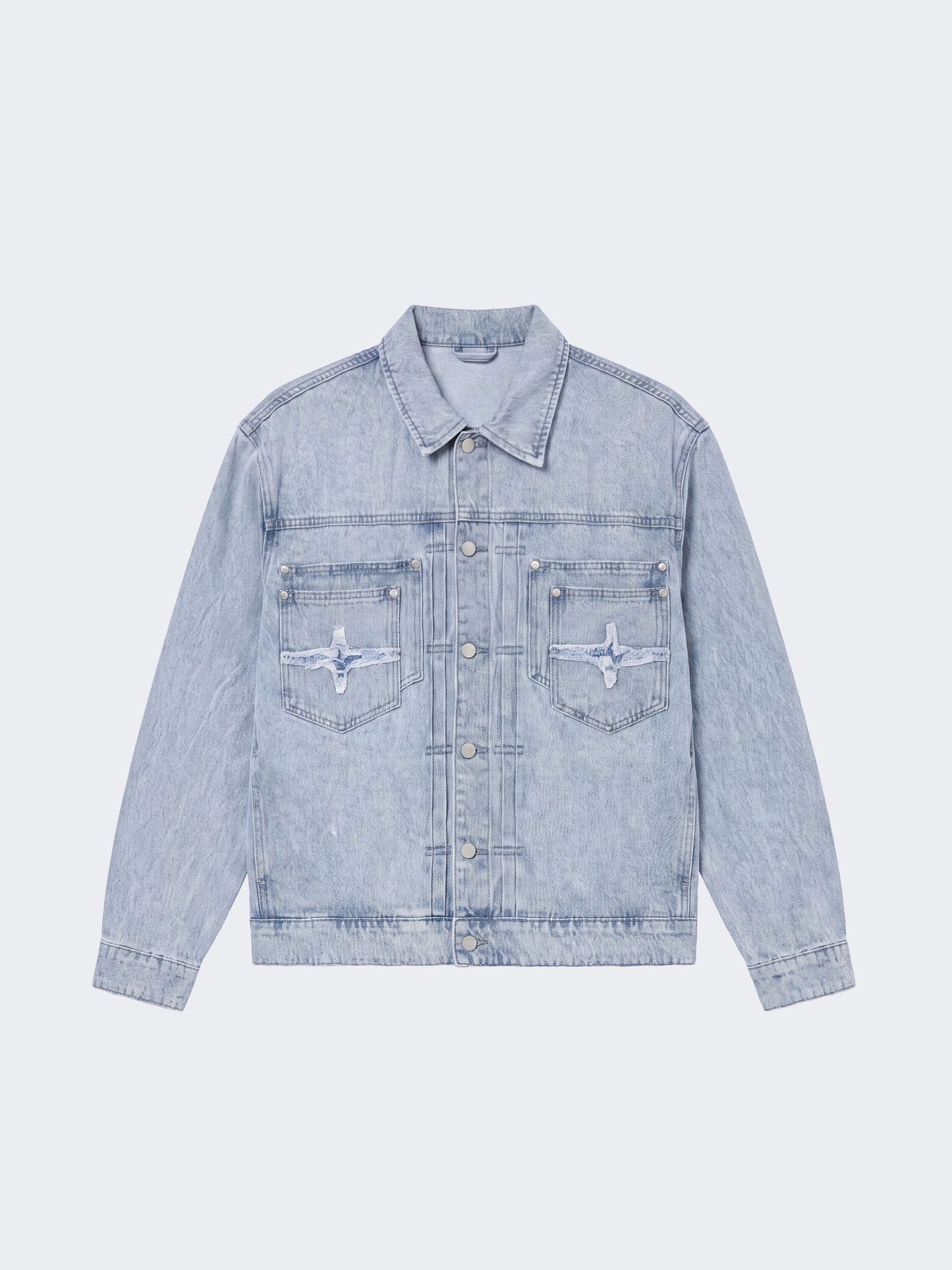 Lichtblauwe gewassen denim jas