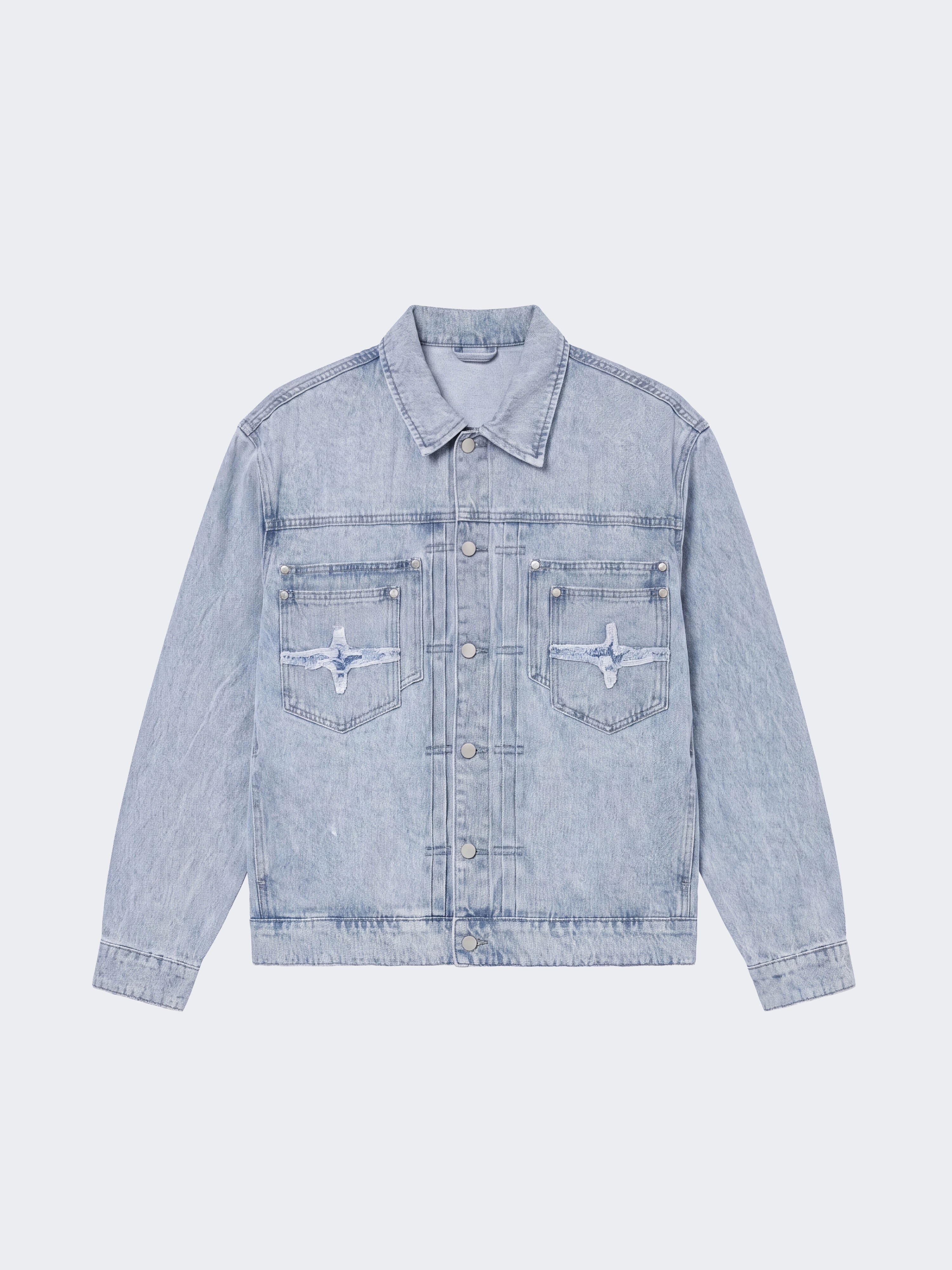 Lichtblauwe gewassen denim jas-6