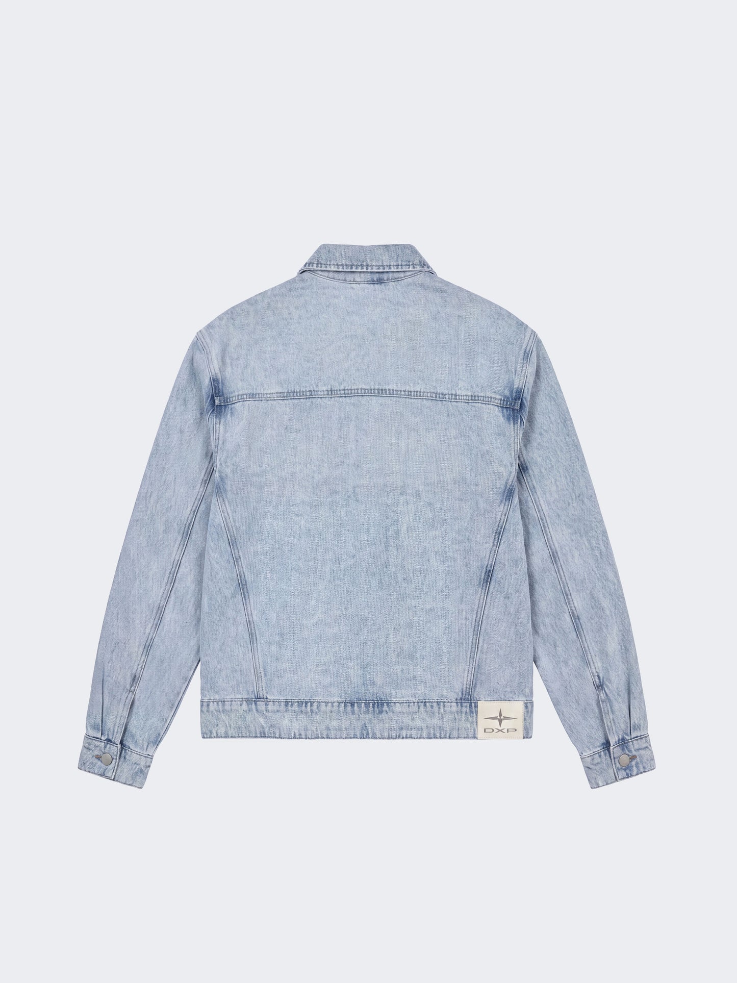 Lichtblauwe gewassen denim jas