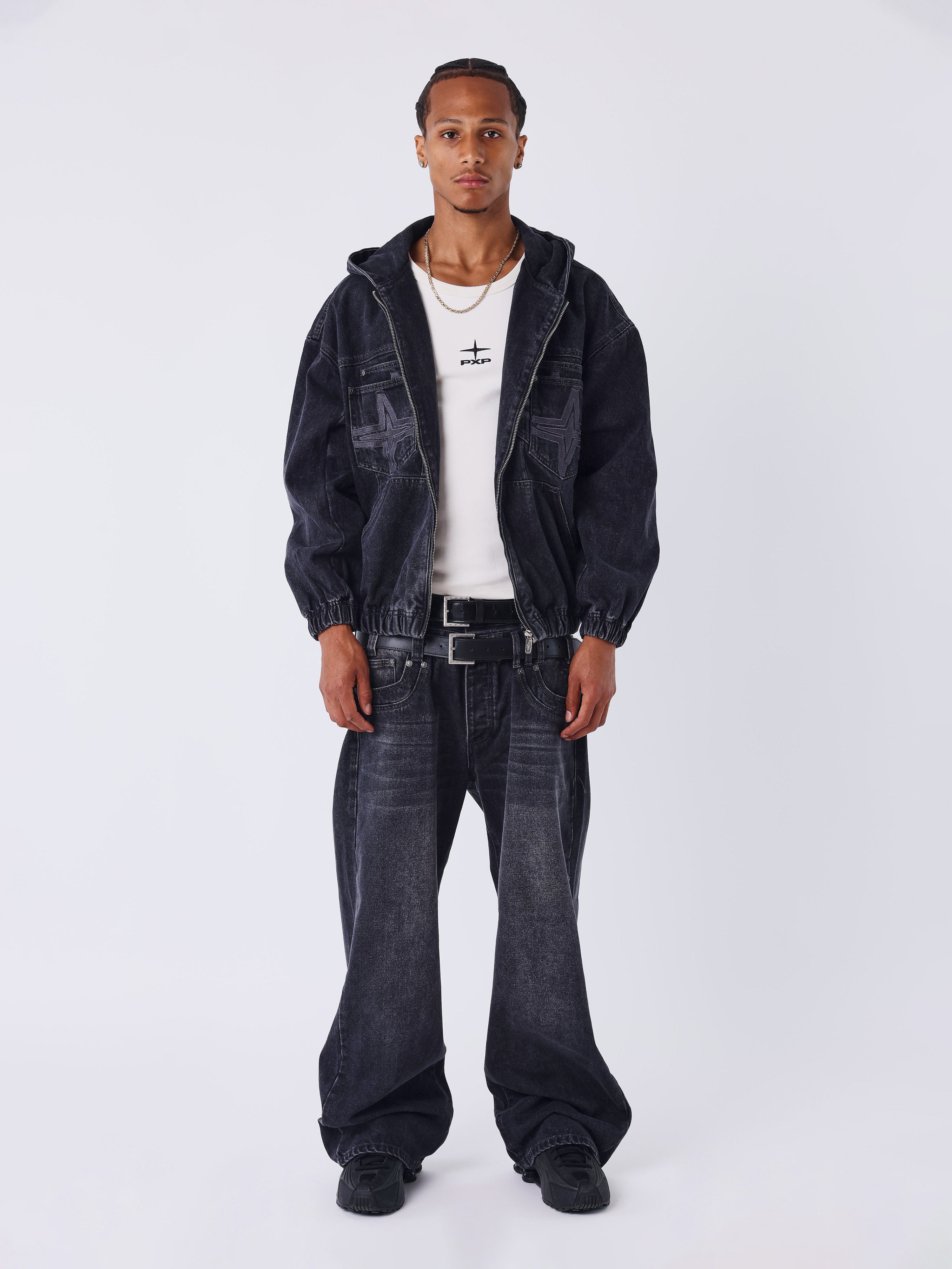 Denim hoodie jas-7