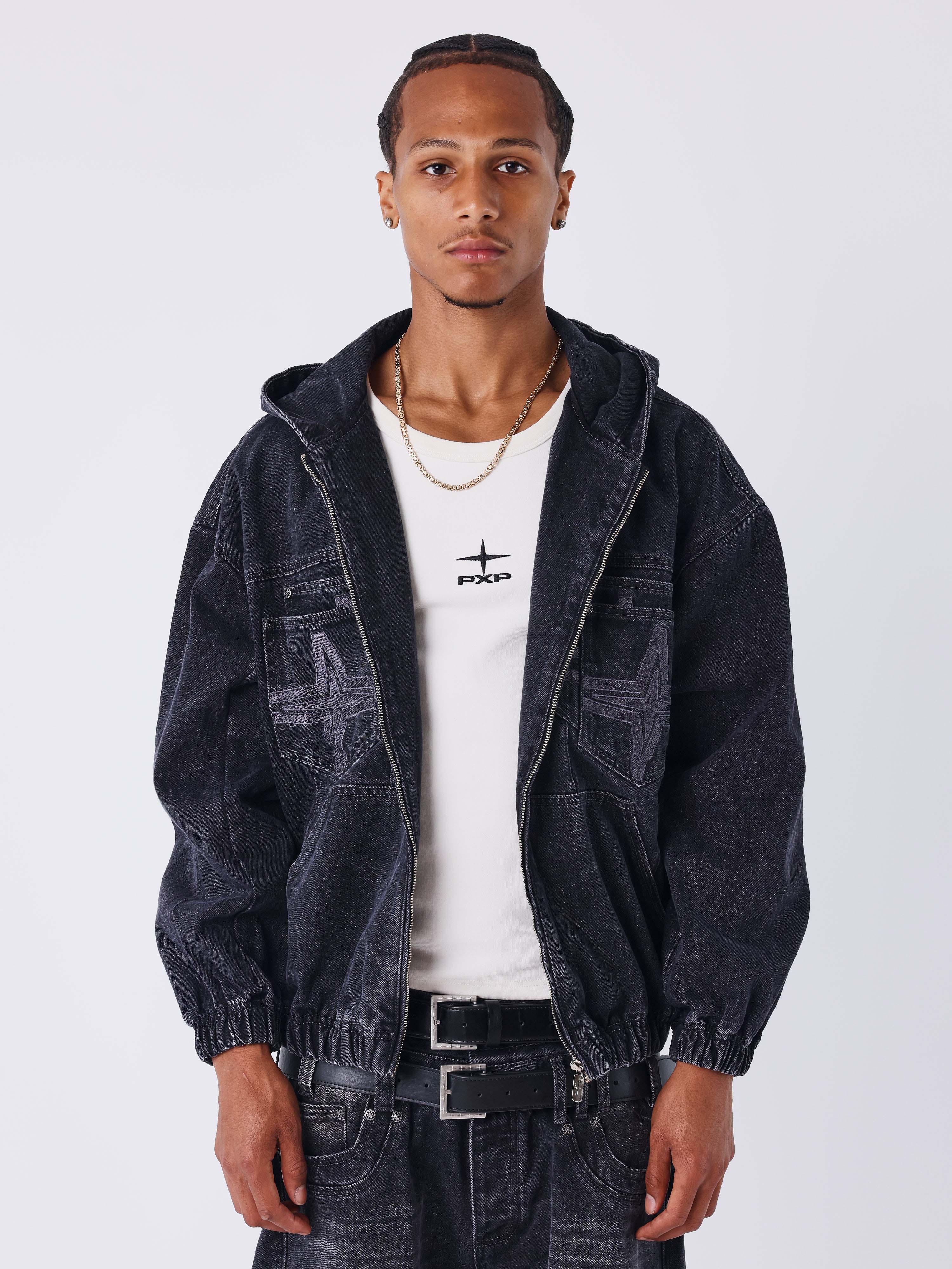 Denim hoodie jas-1