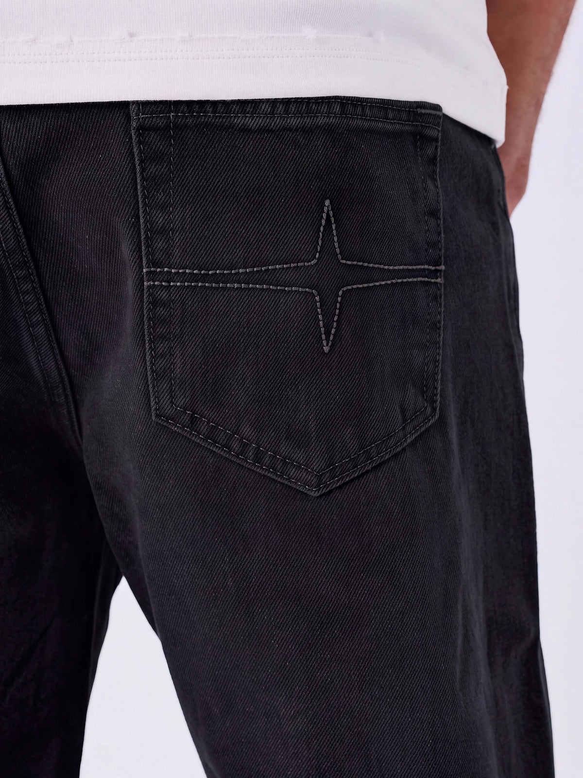 Jeans desbotado corte reto Preto – 3