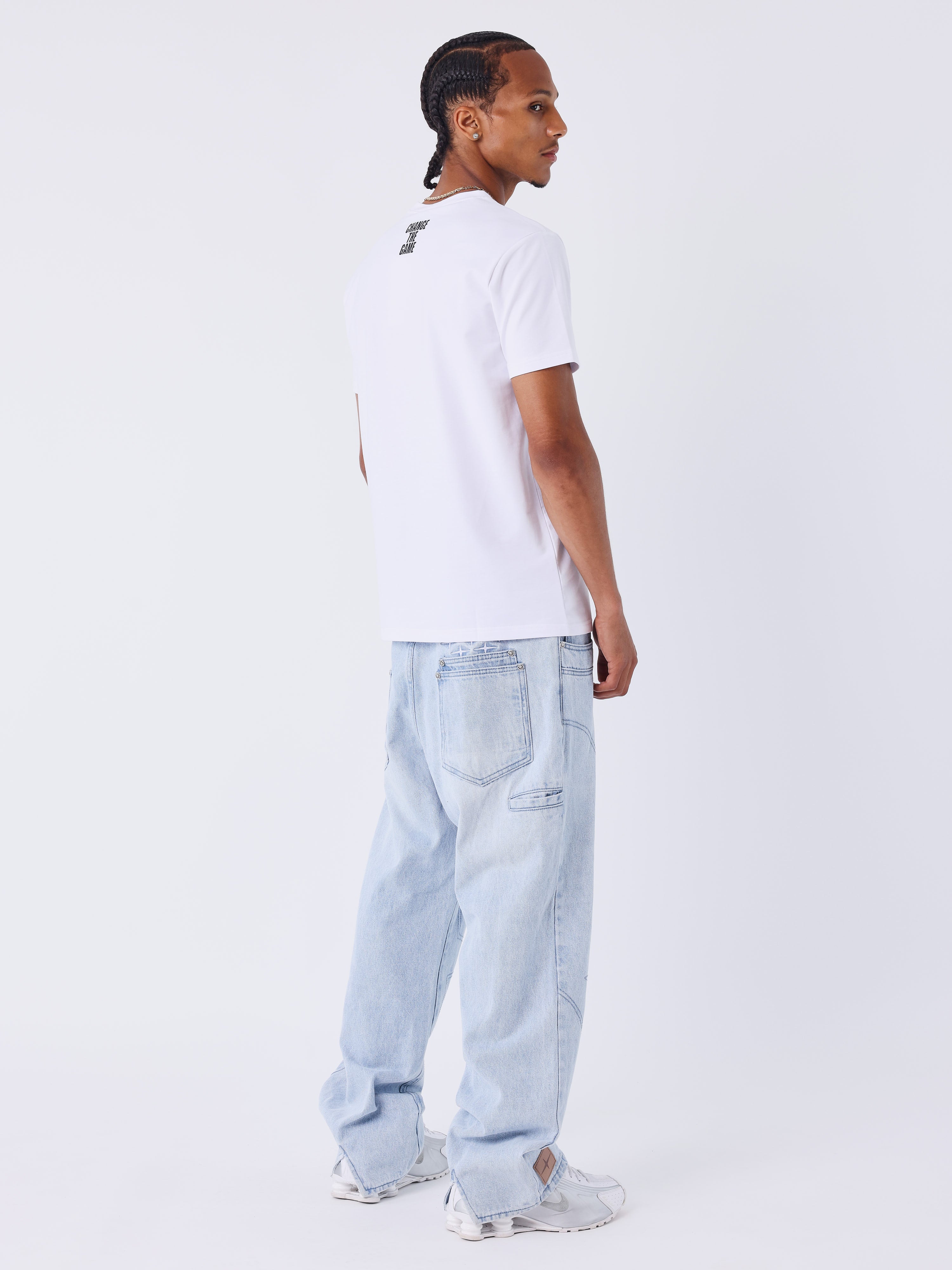 Calça jeans larga em denim azul com costuras Polaris-2