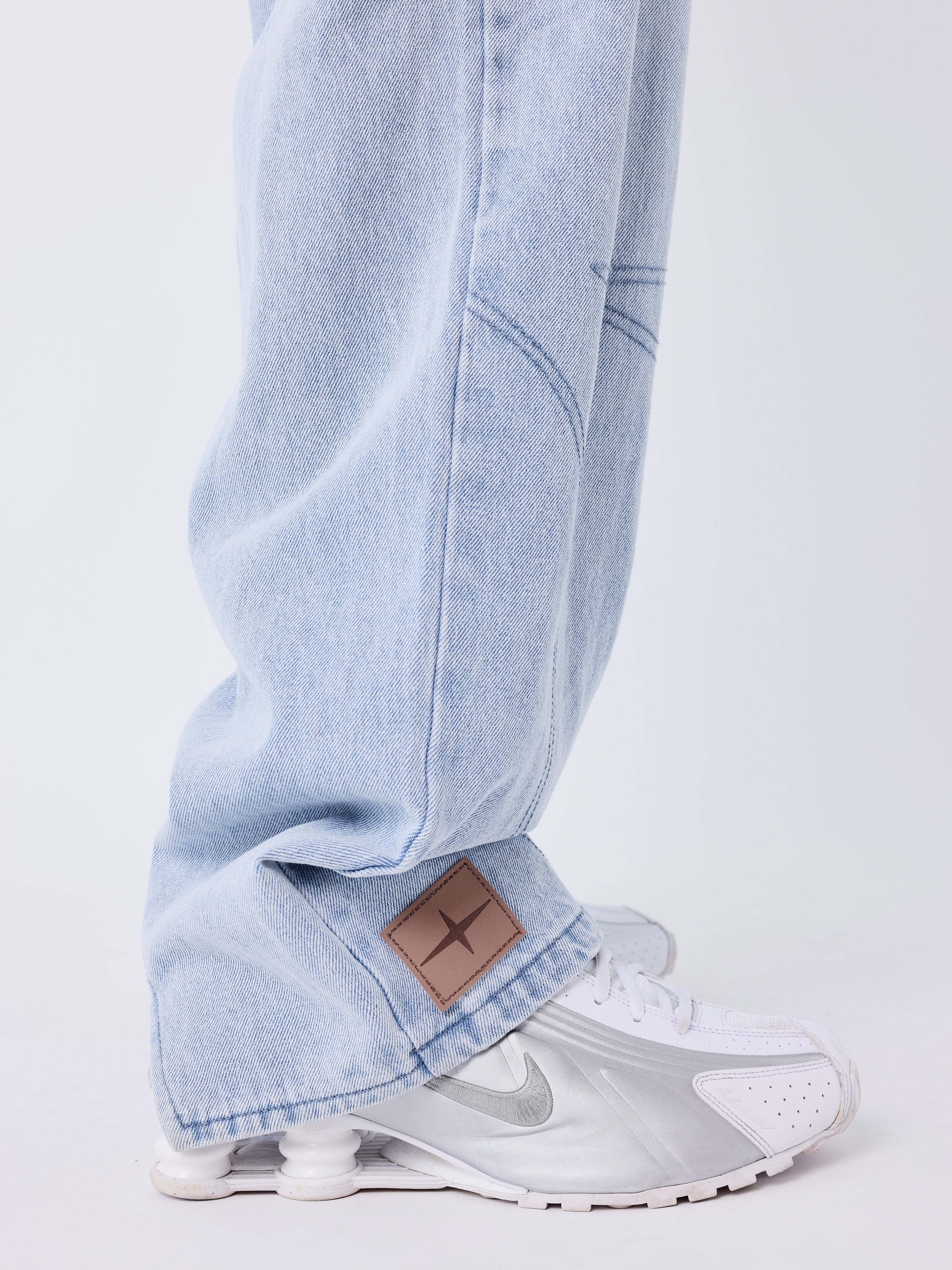 Calça jeans larga em denim azul com costuras Polaris-6