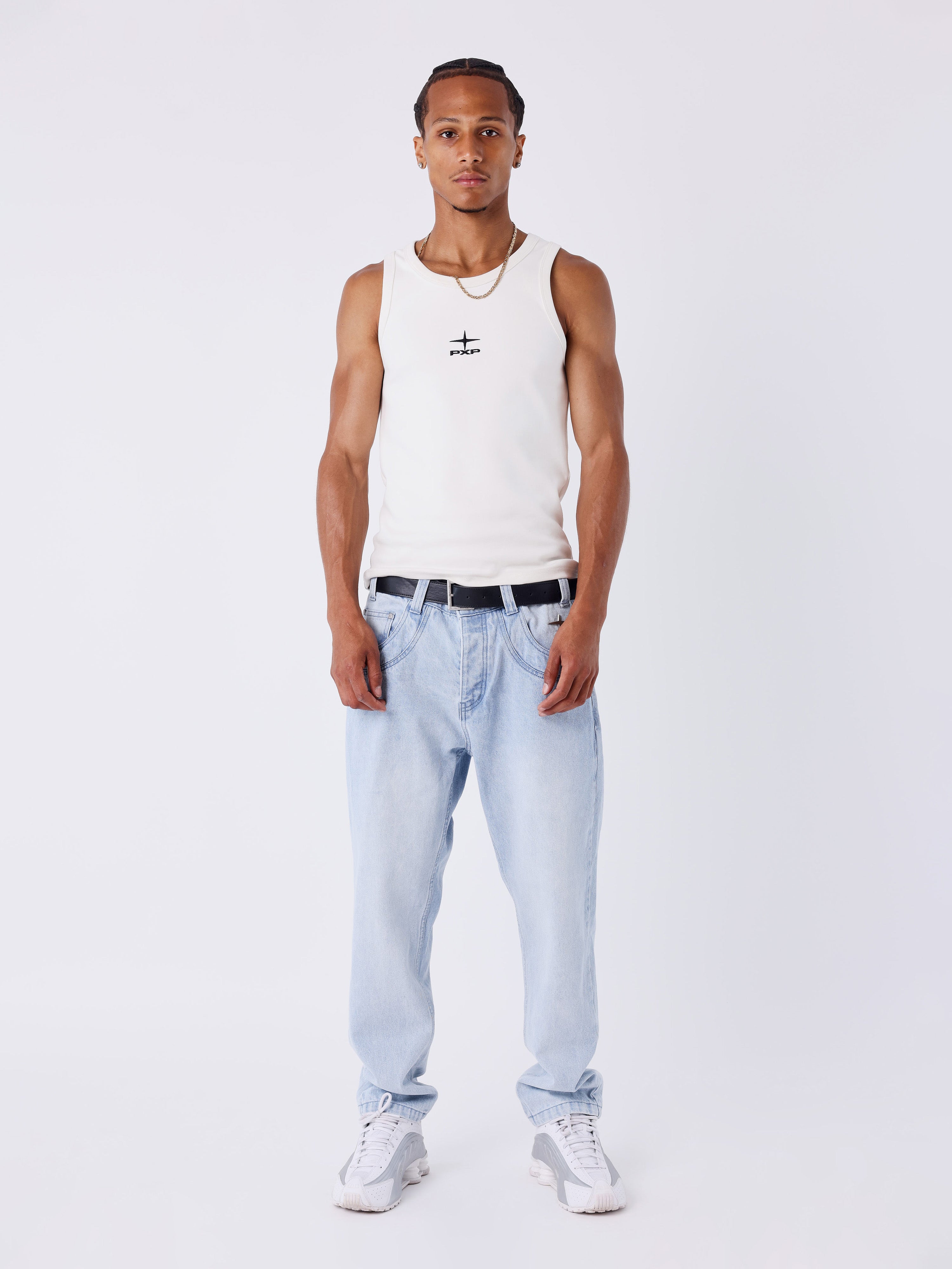 Slim fit faded blue denim jeans-1