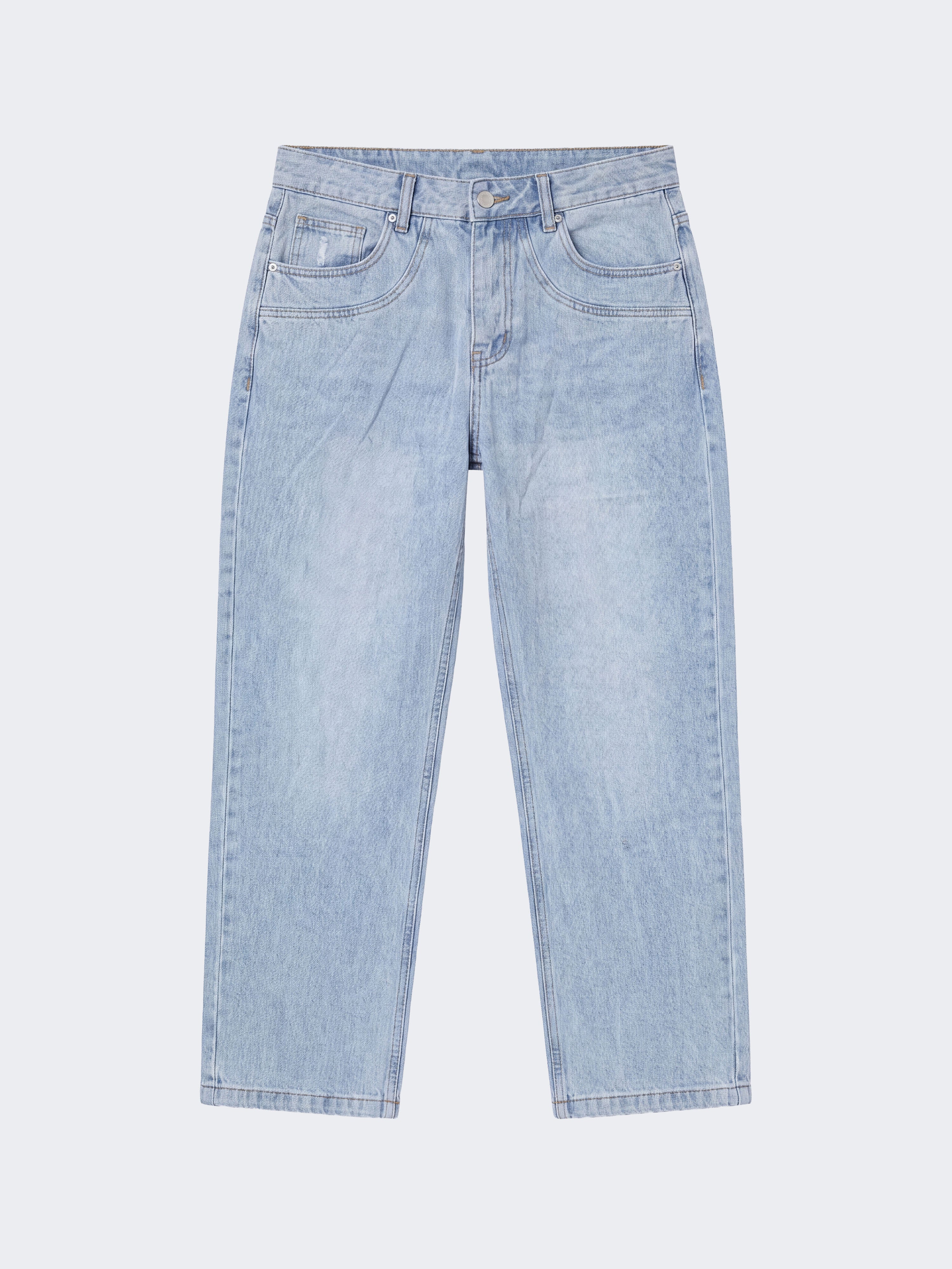 Calça baggy jeans em denim azul desbotado – PXP