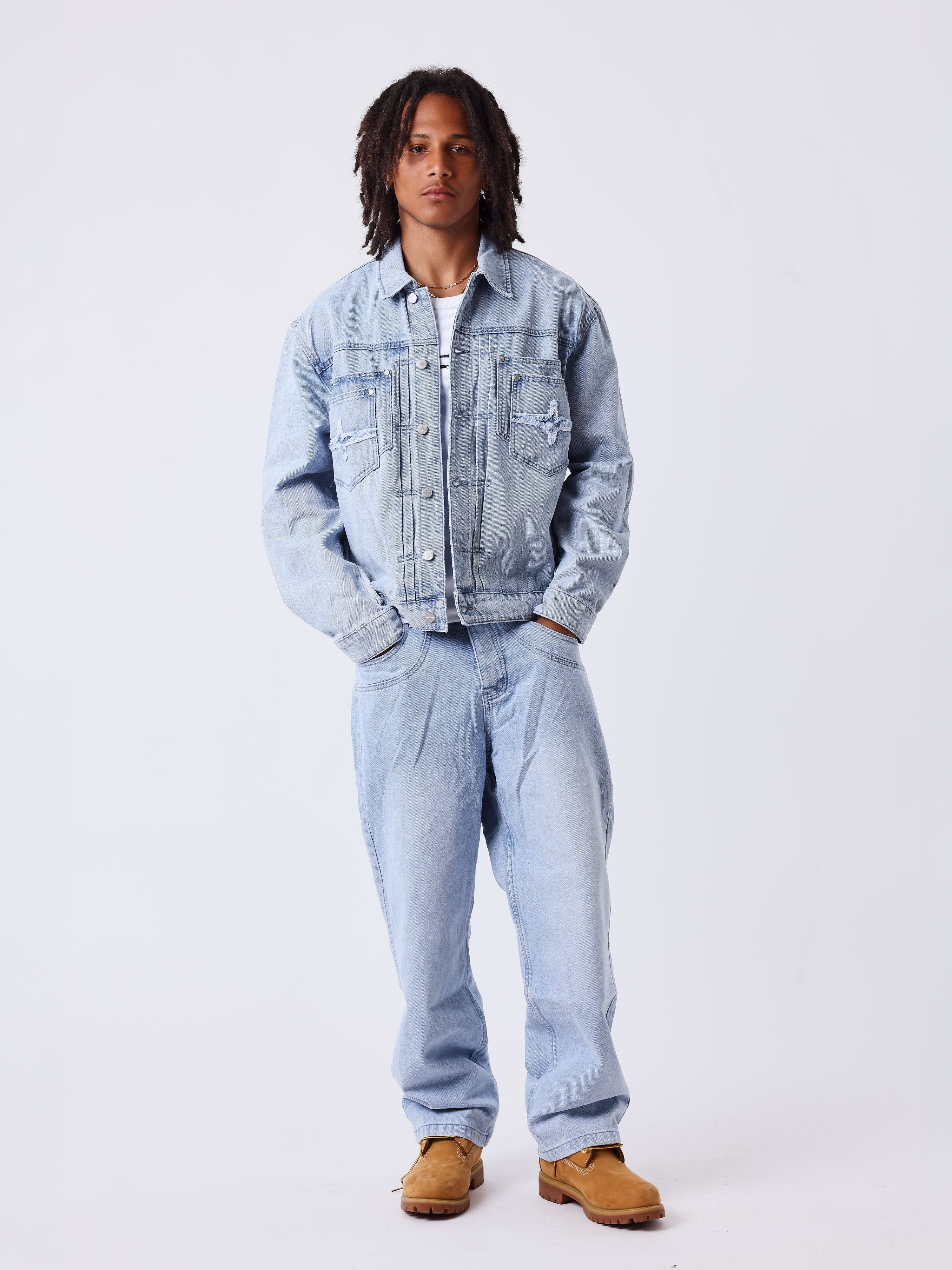 Pantalón baggy de denim azul lavado