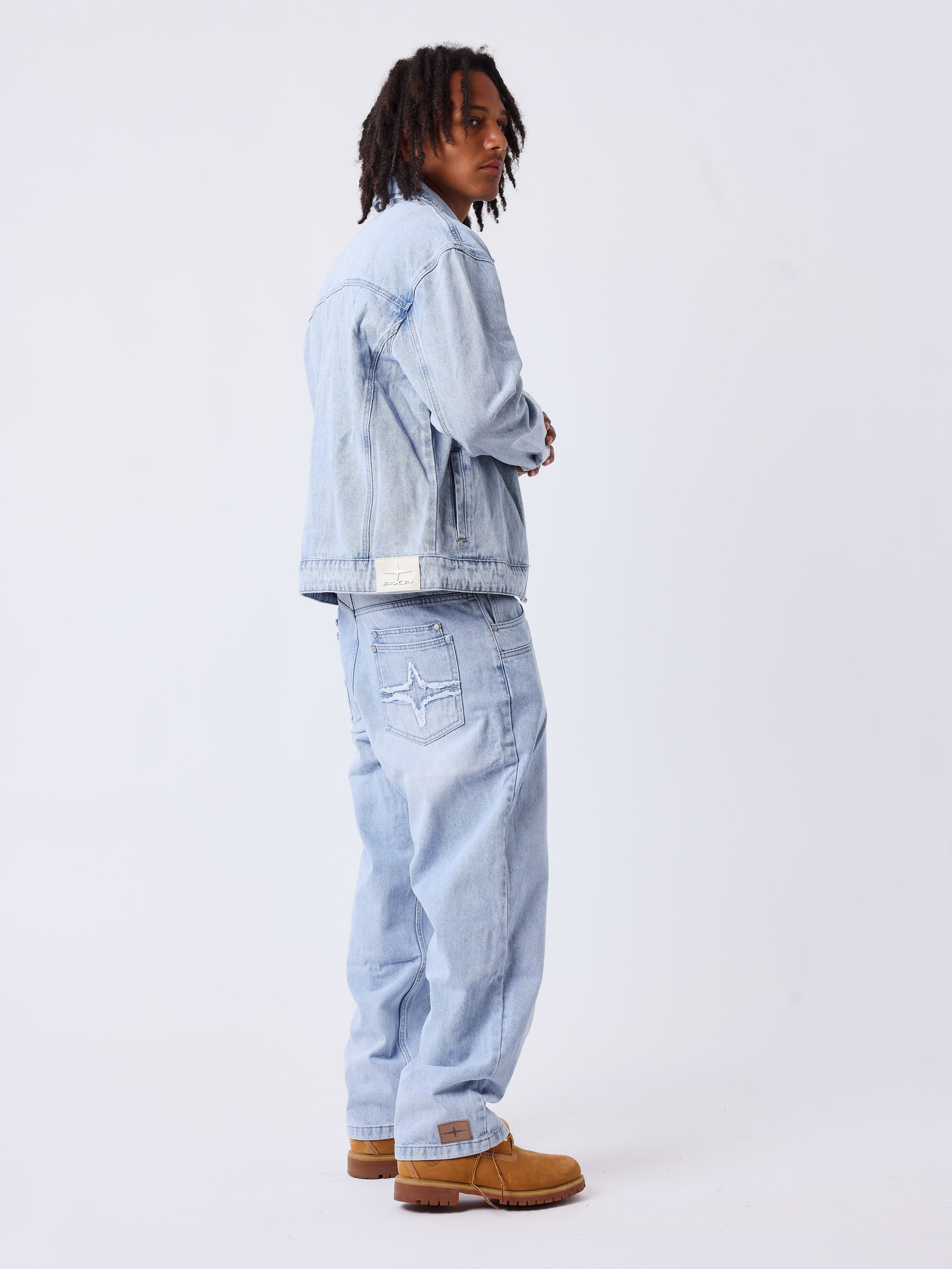 Pantalón baggy de denim azul lavado-2