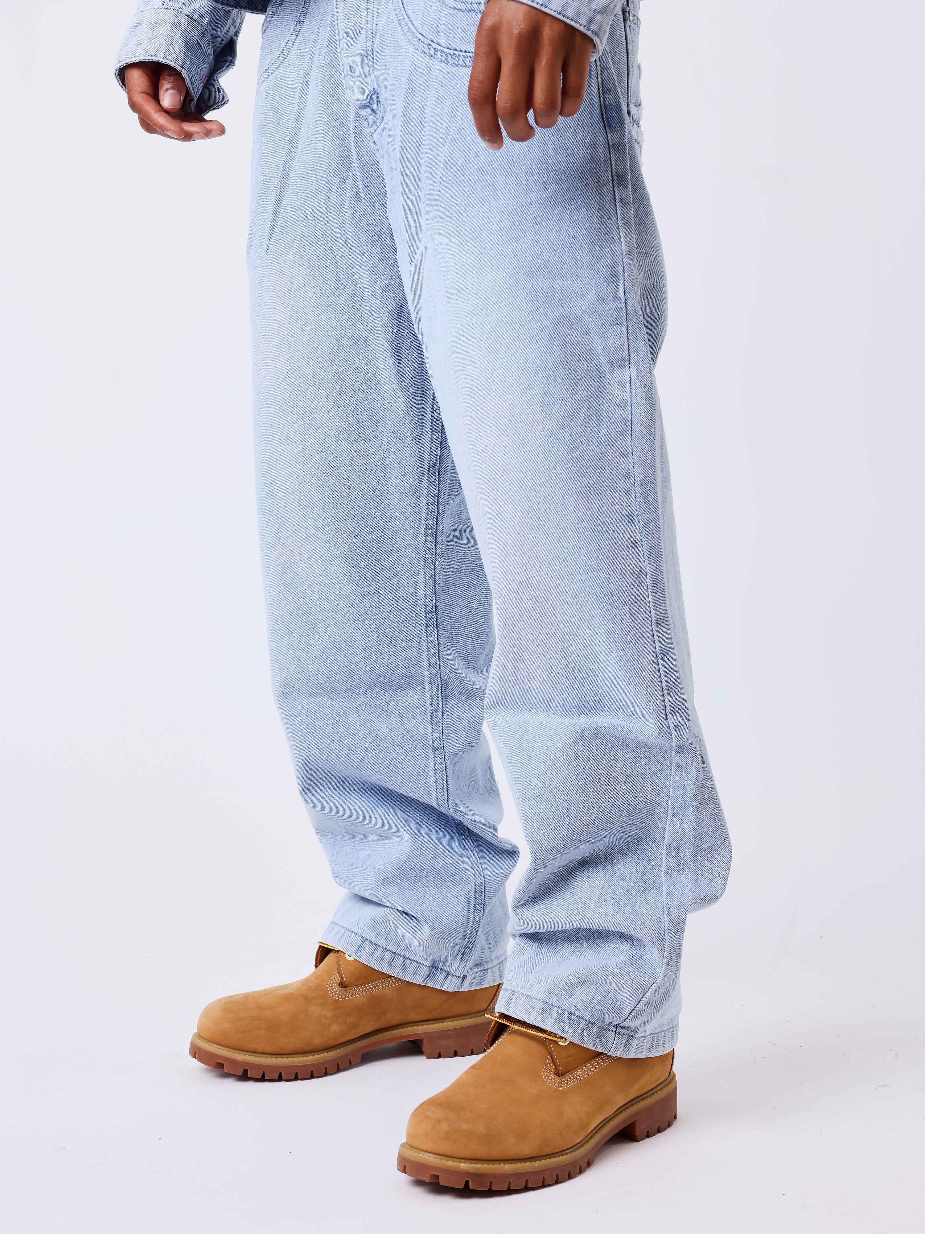 Pantalón baggy de denim azul lavado-3