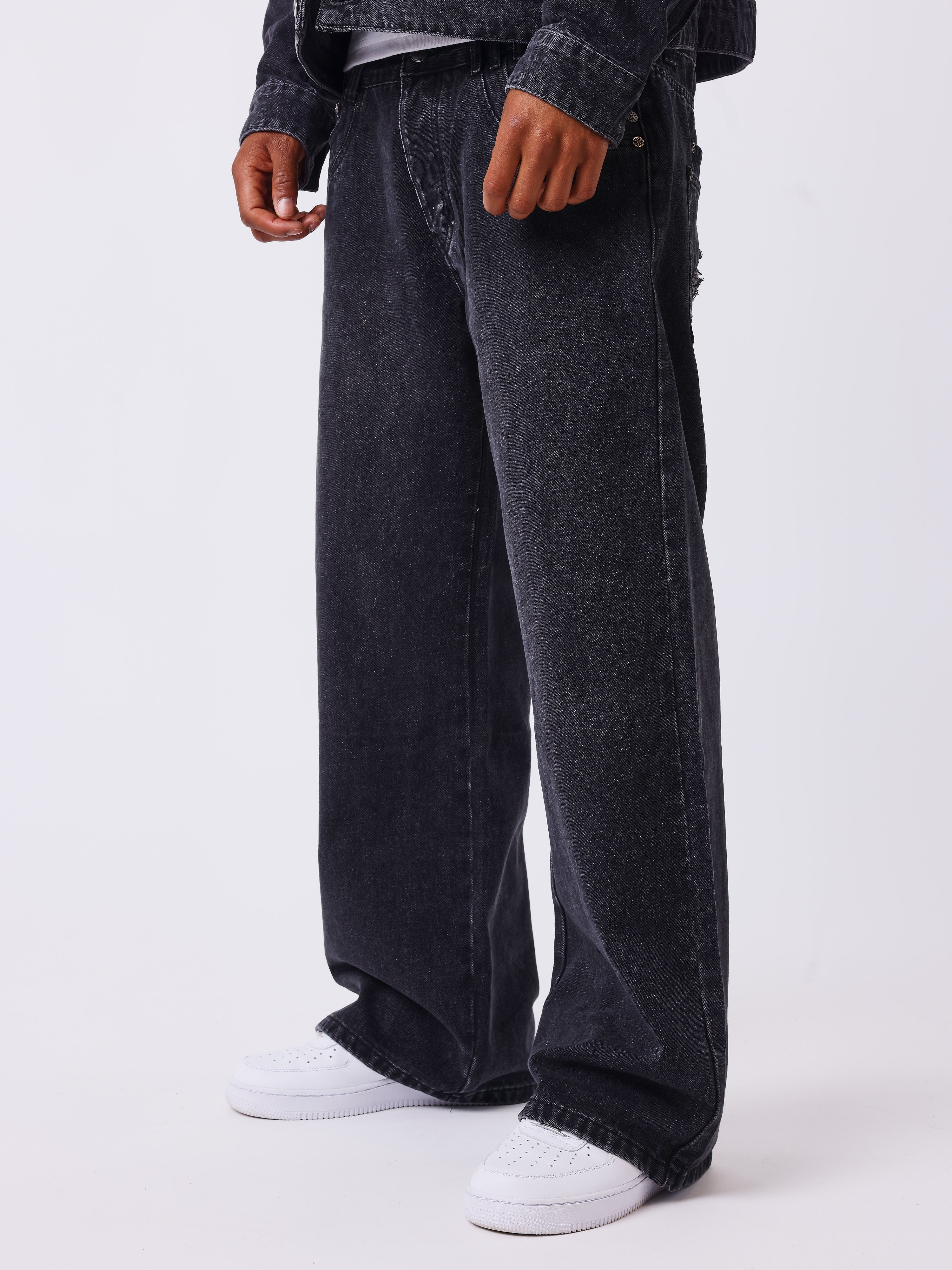 Jean baggy en denim noir délavé-3