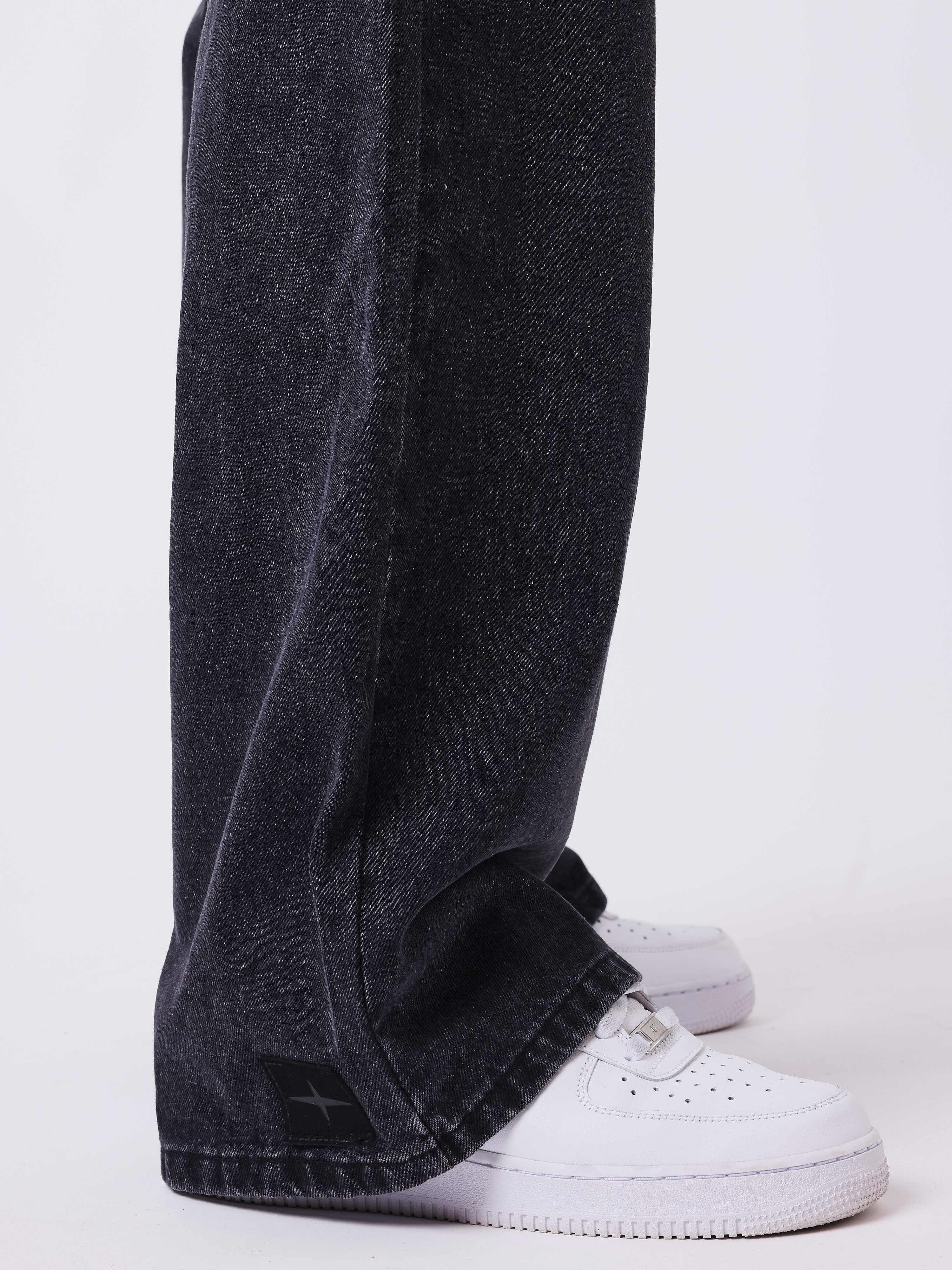Black washed black denim baggy jeans – PXP