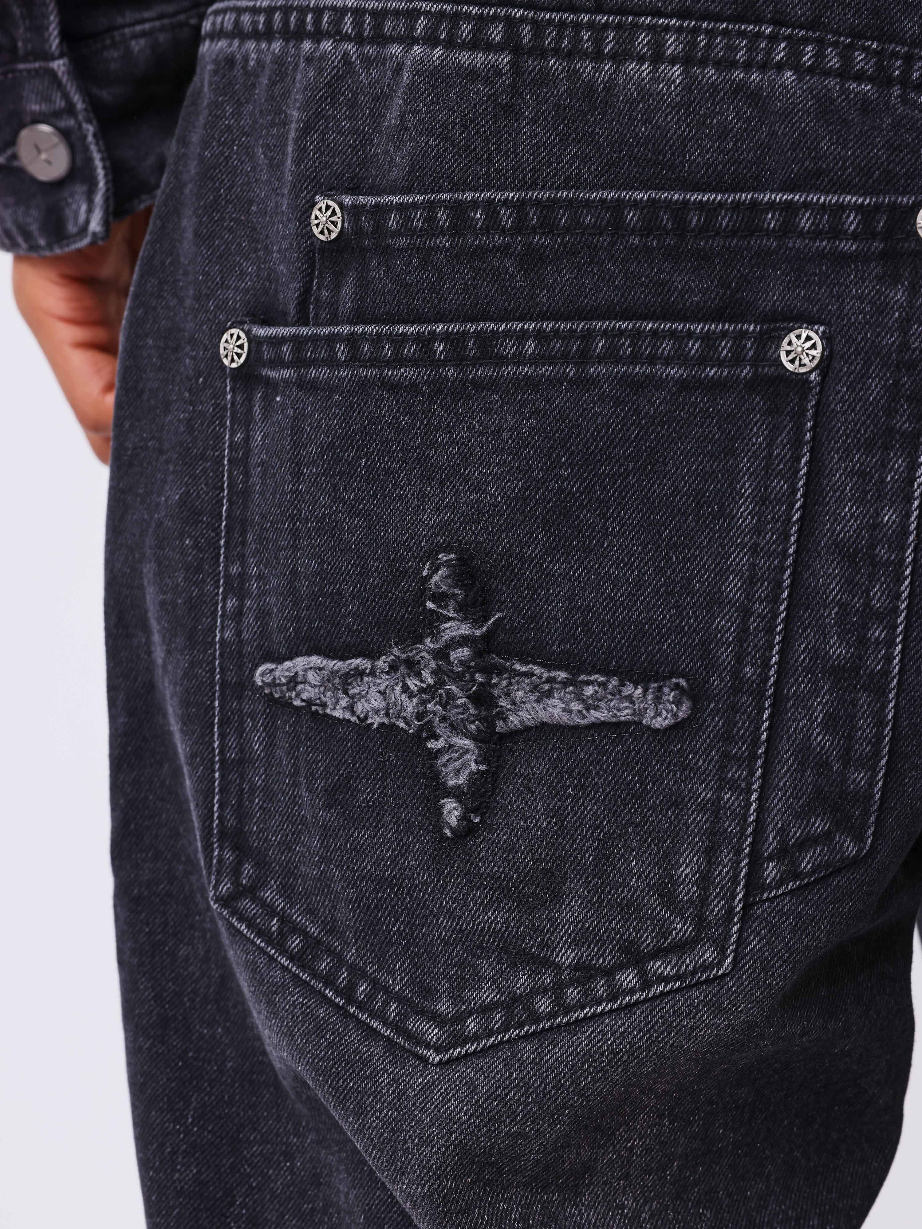 Jean baggy en denim noir délavé-5
