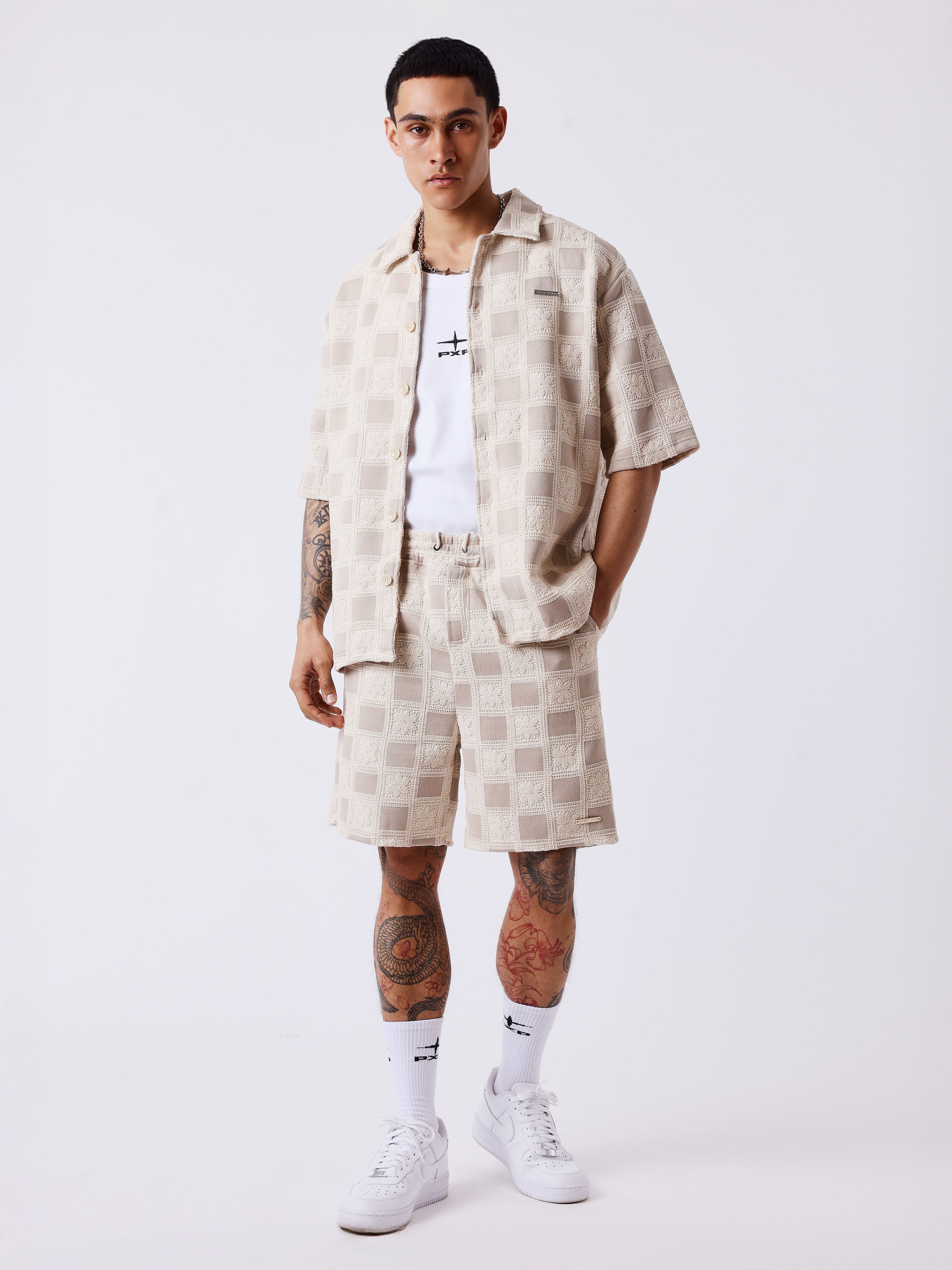 Camisa texturizada con estampado de cuadros-5