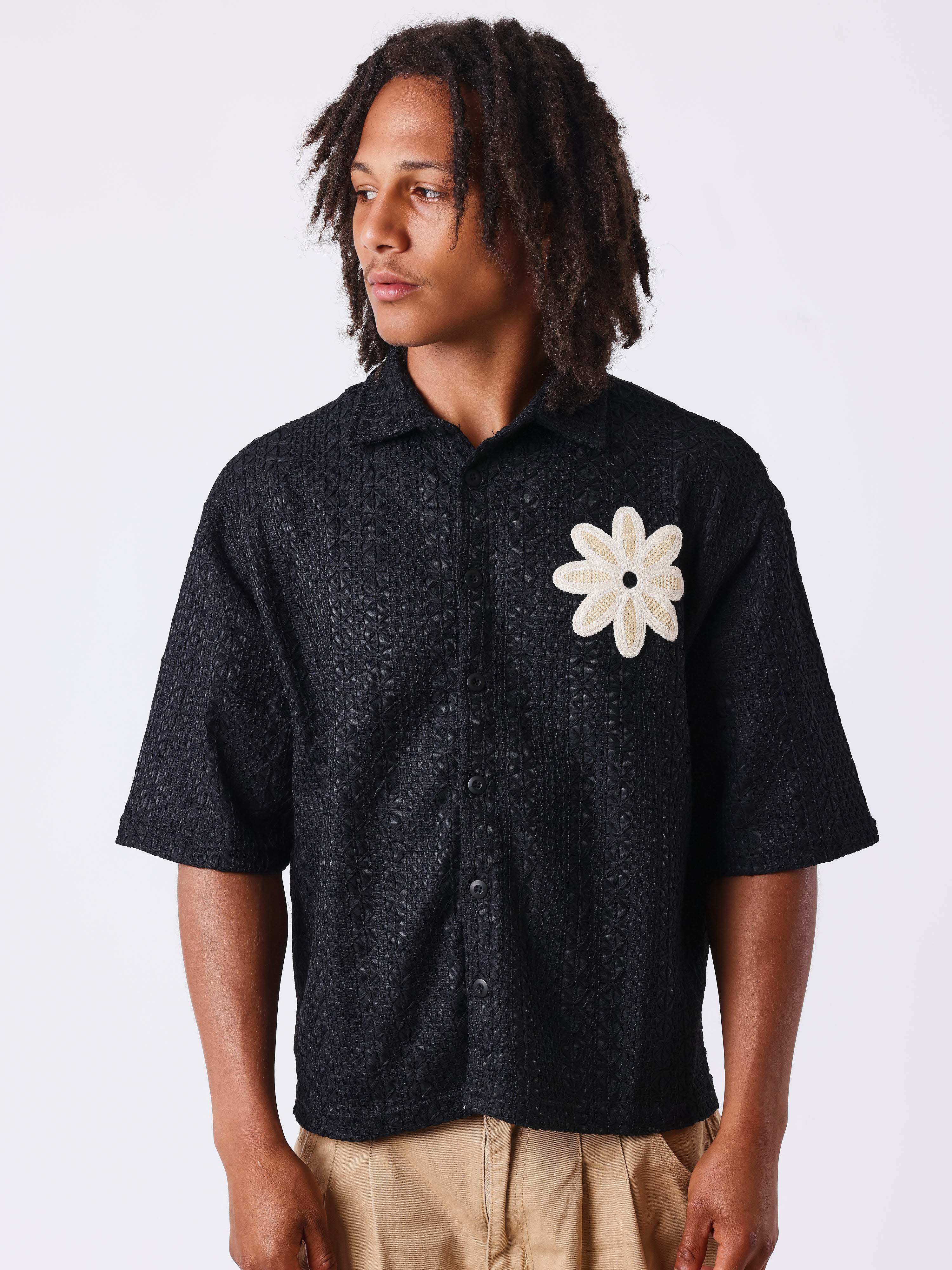 Chemise brodée ajourée avec fleur-1