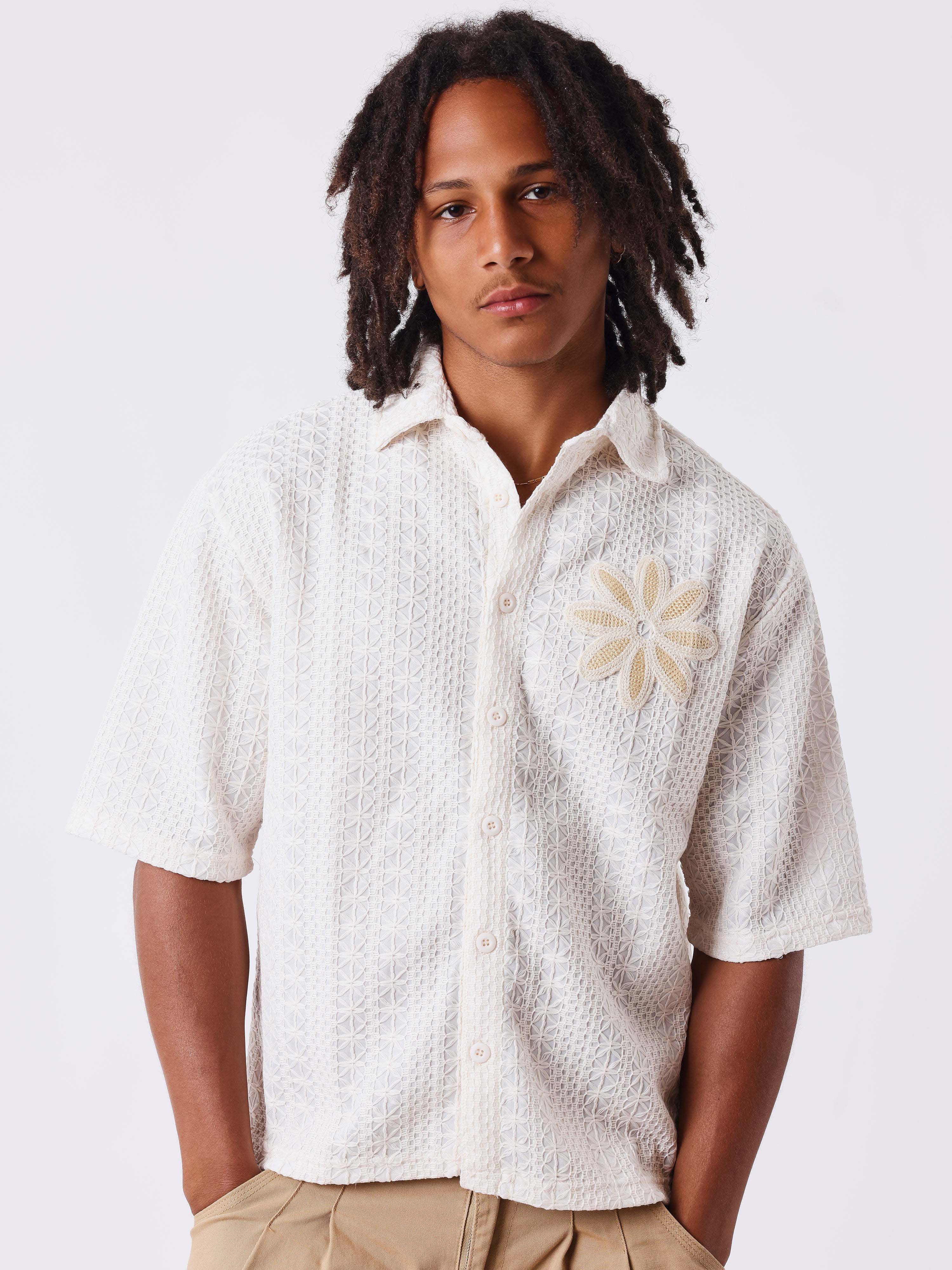 Embroidered openwork shirt with flower – PXP