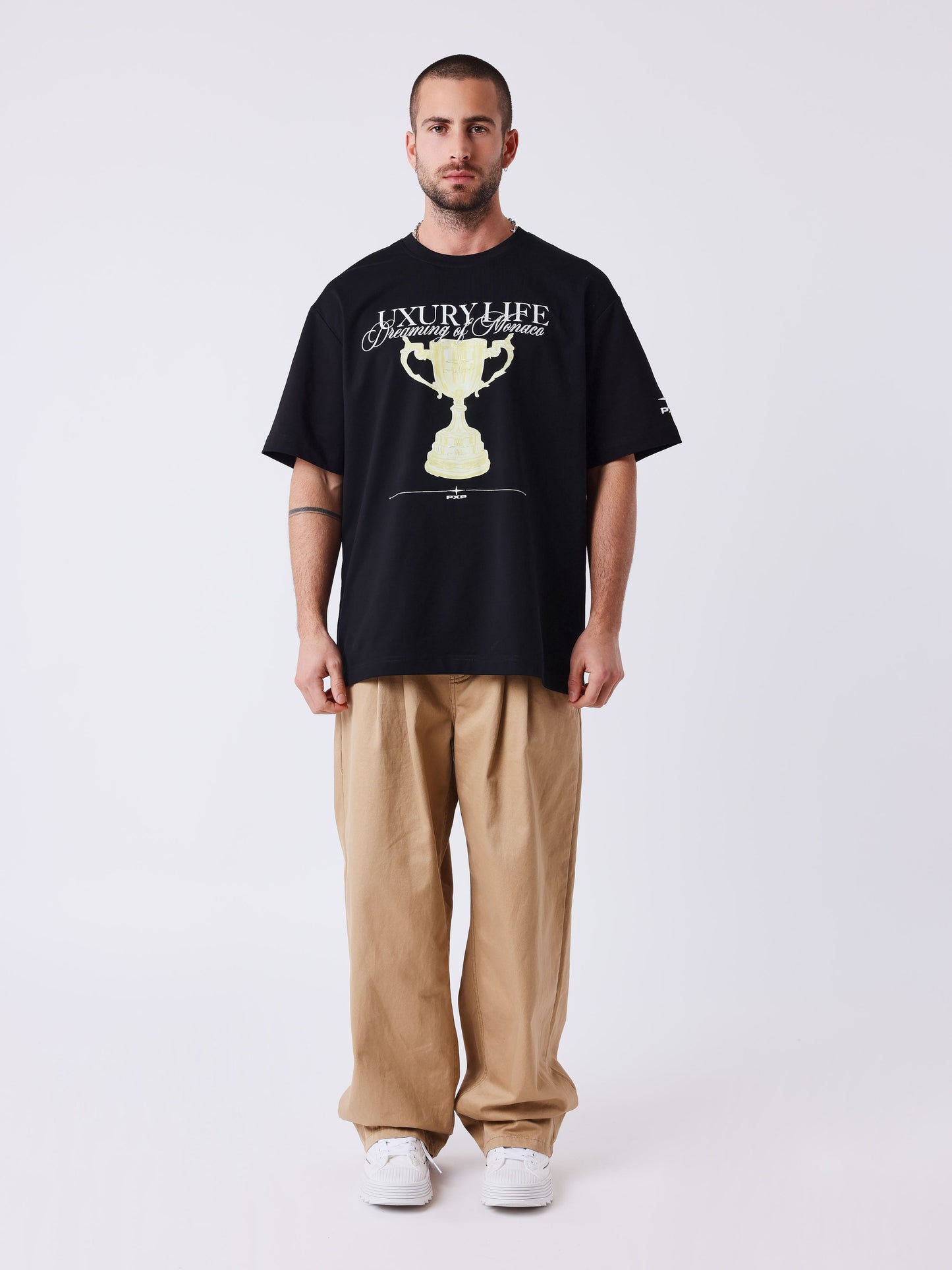 Herr T-shirt med tryck och broderat Champion-motiv