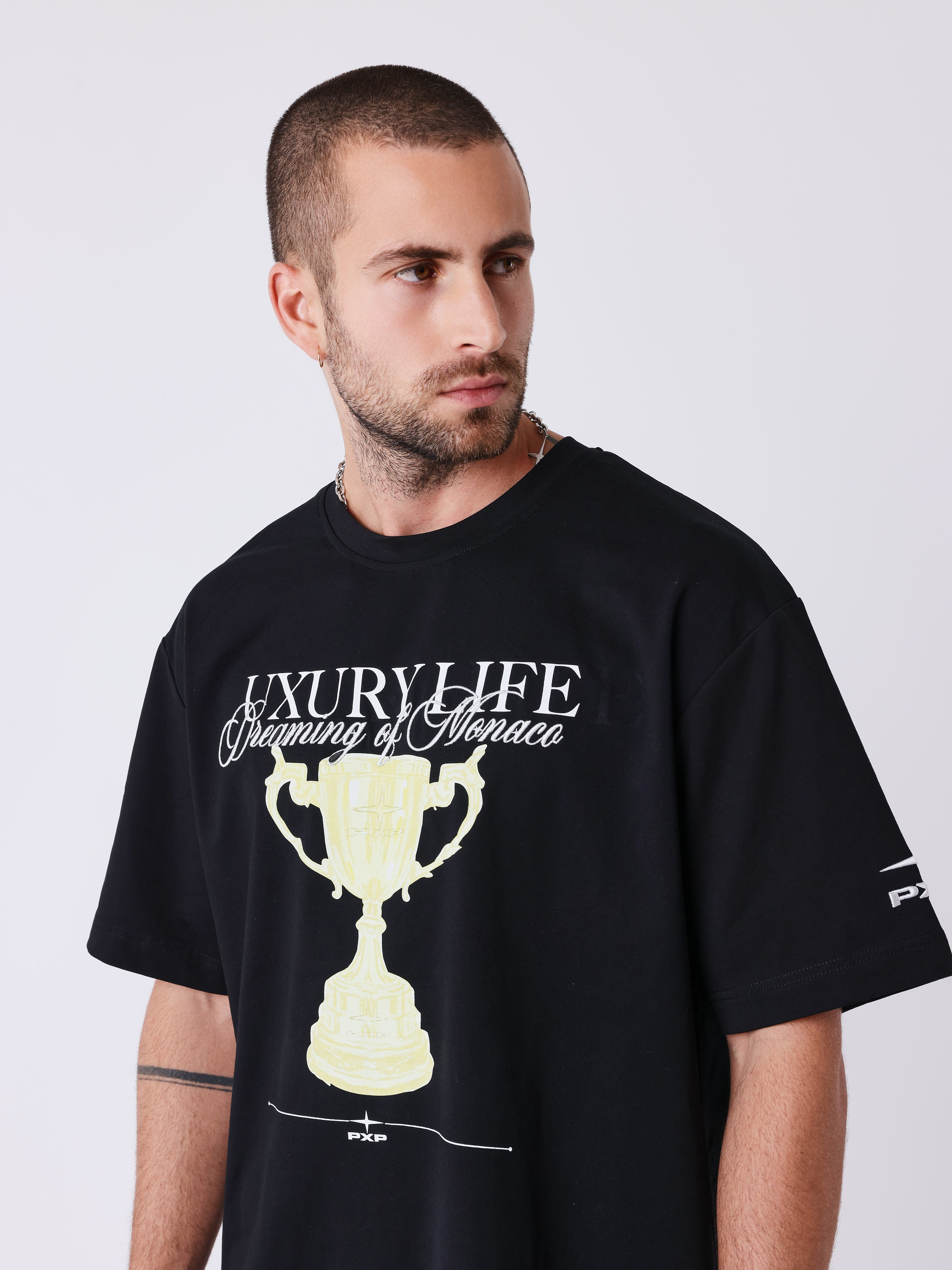 Herr T-shirt med tryck och broderat Champion-motiv-3