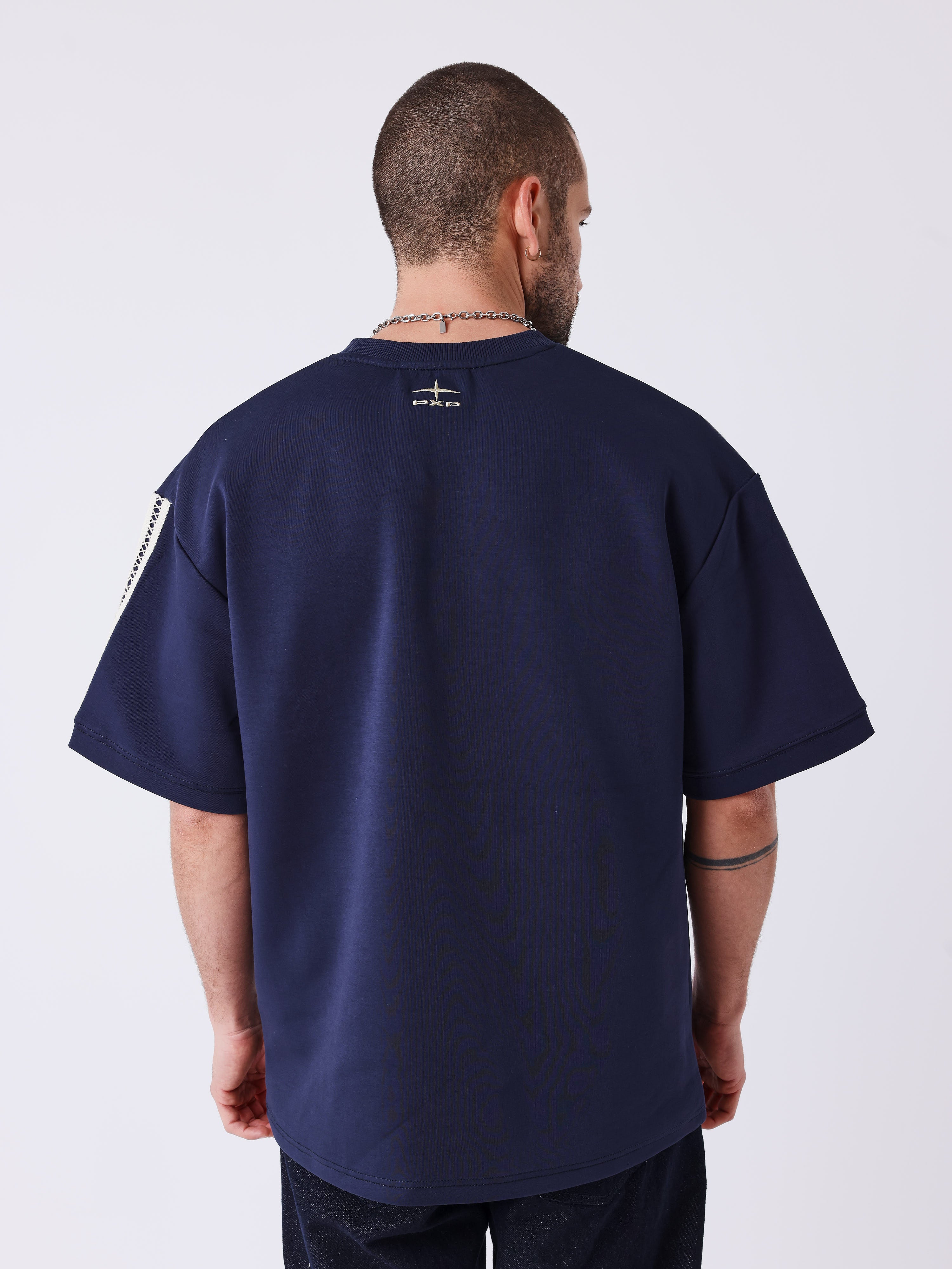 T-shirt i to materialer med hæklede lomme-2