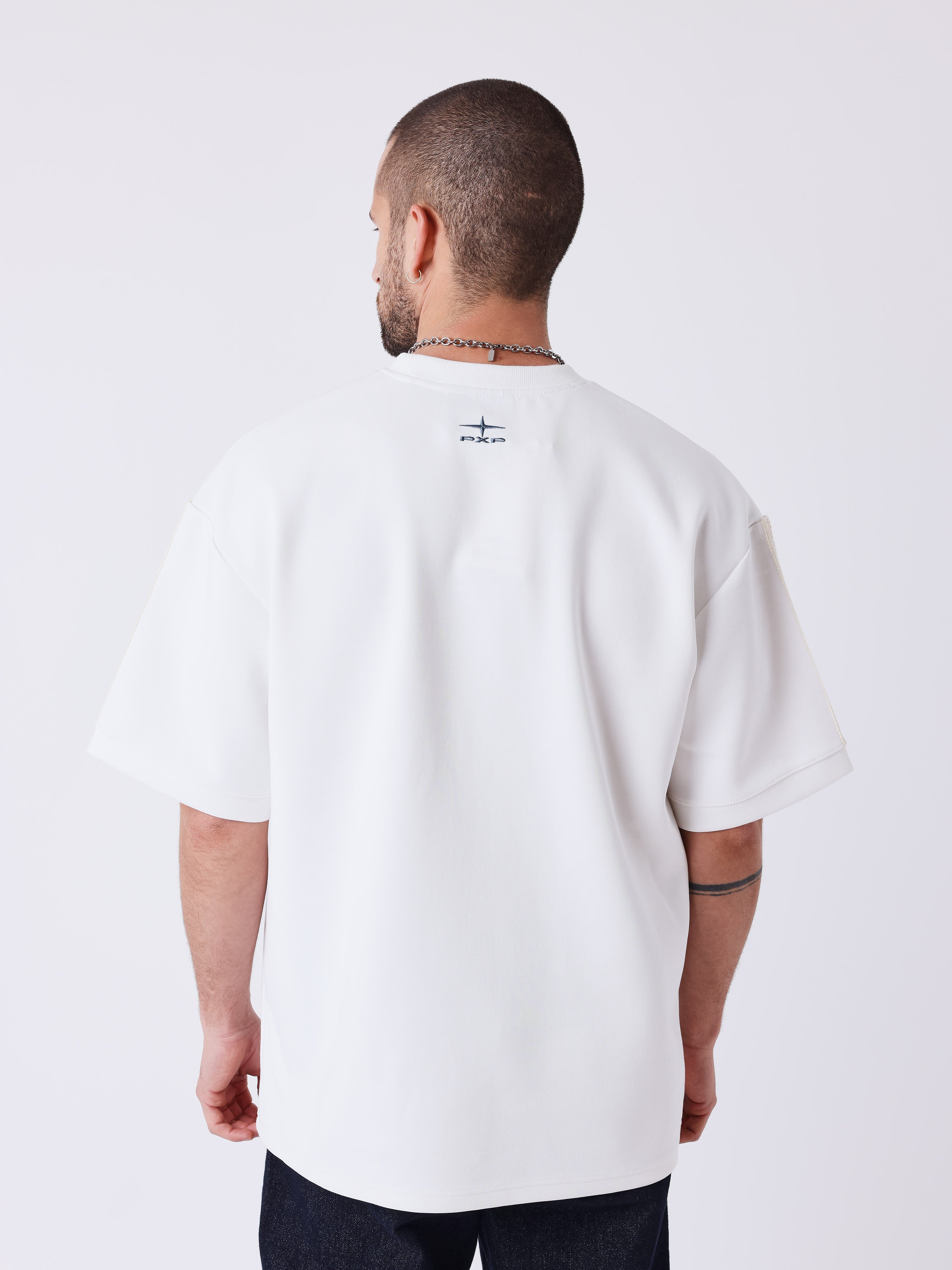Bi-material T-shirt with crochet pocket-2