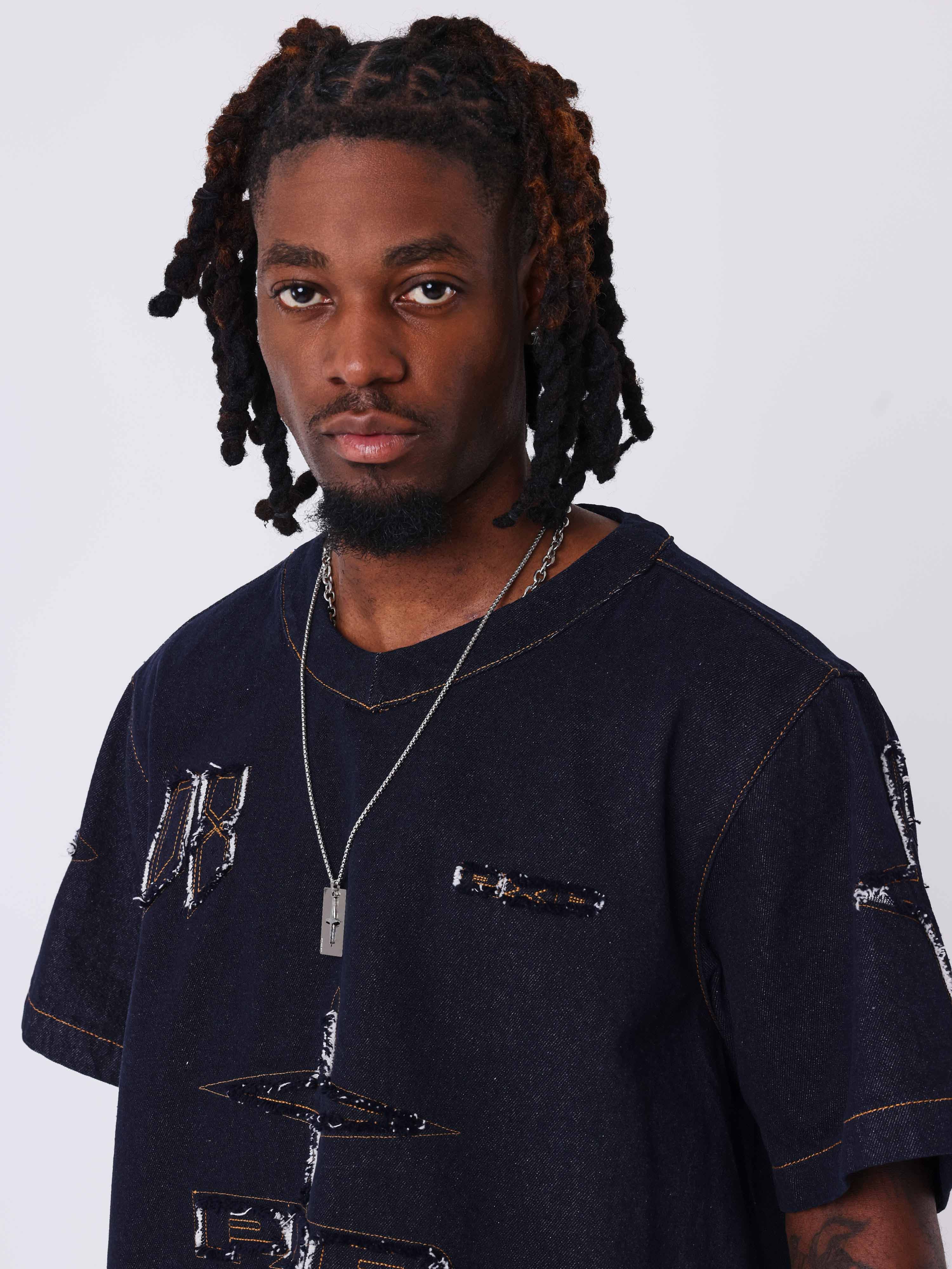 Тениска от деним с V-образно деколте Snow-3