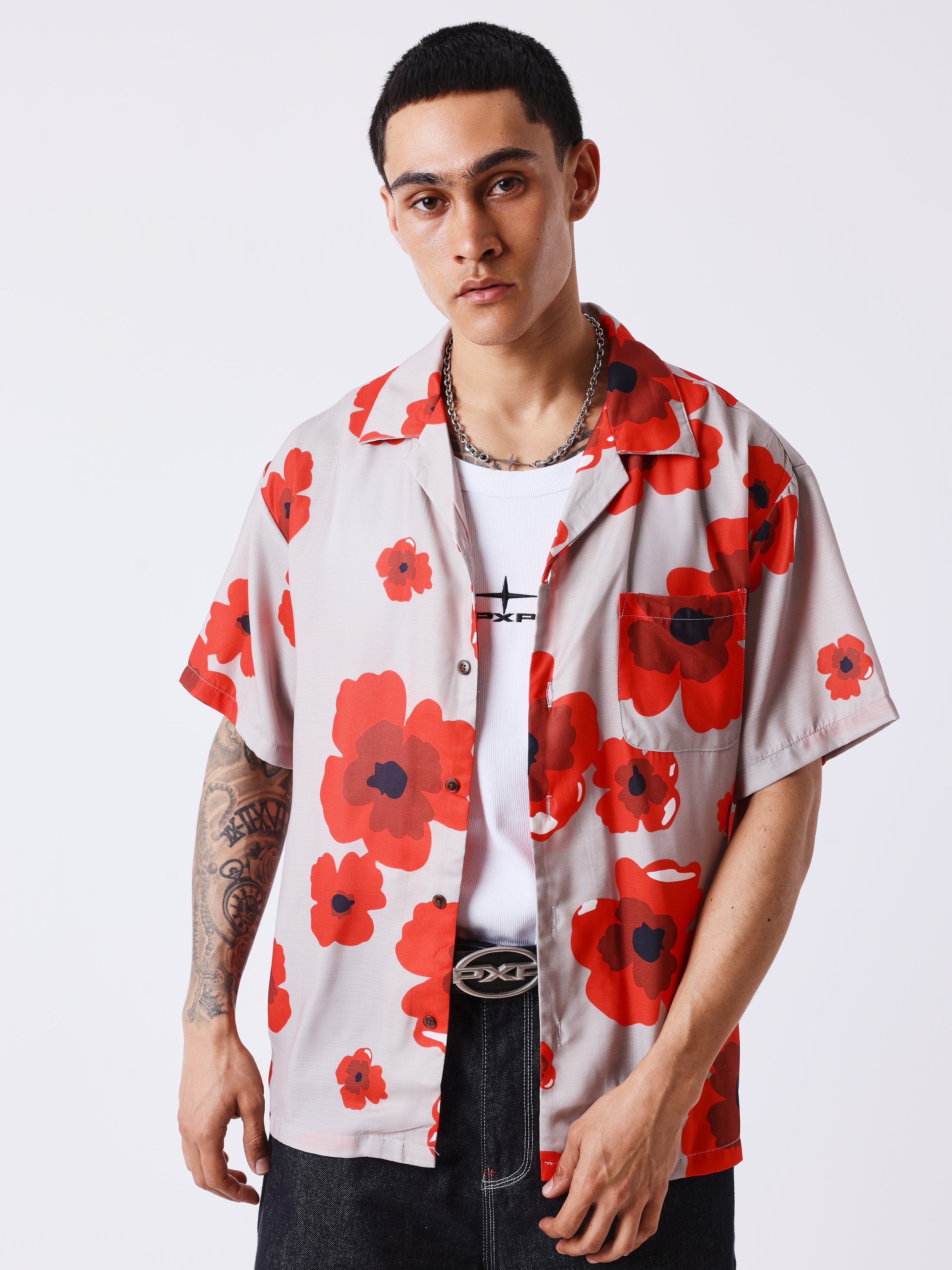 Camicia a maniche corte con motivo floreale-1
