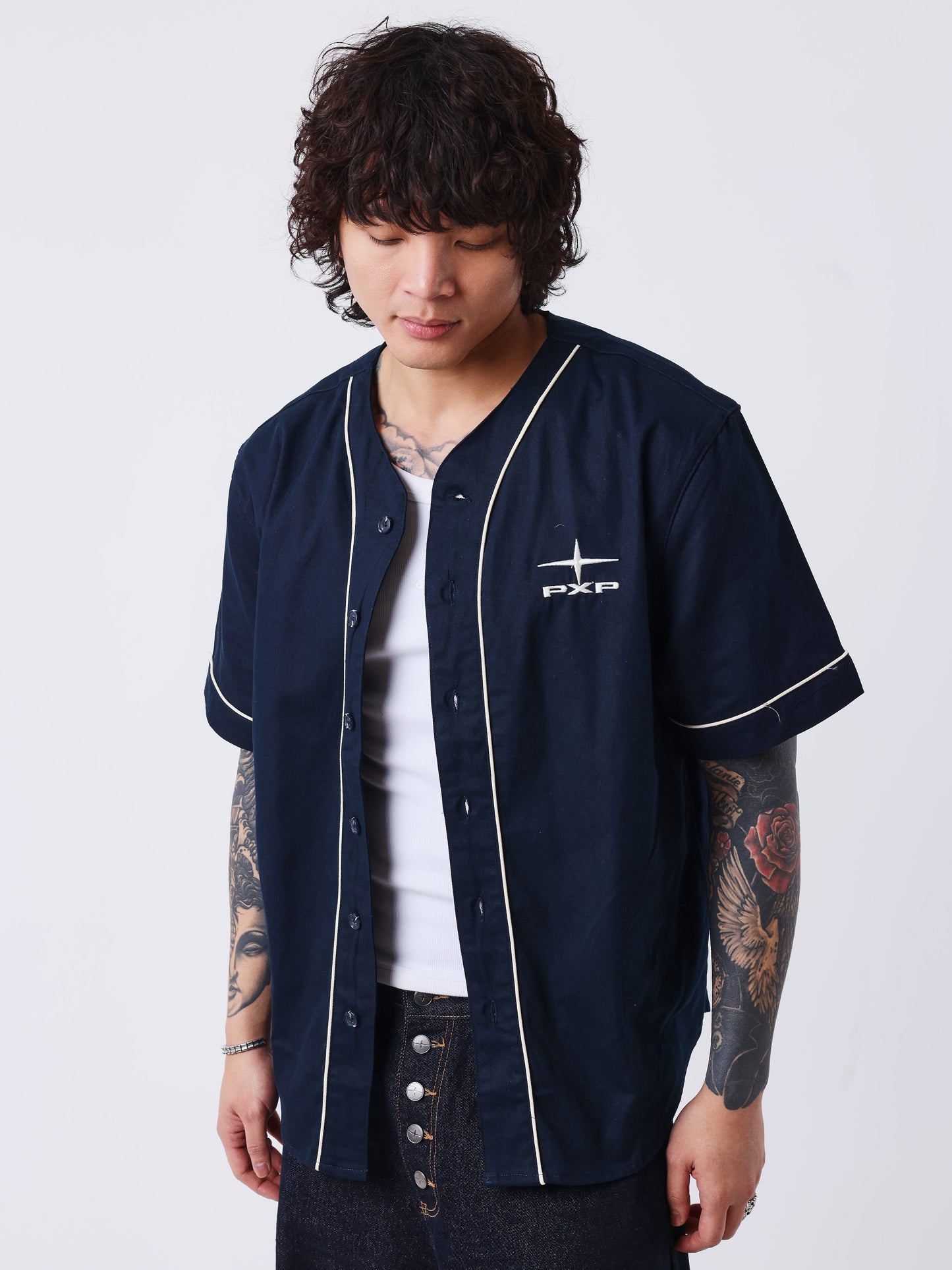 Camicia stile baseball con logo sul retro