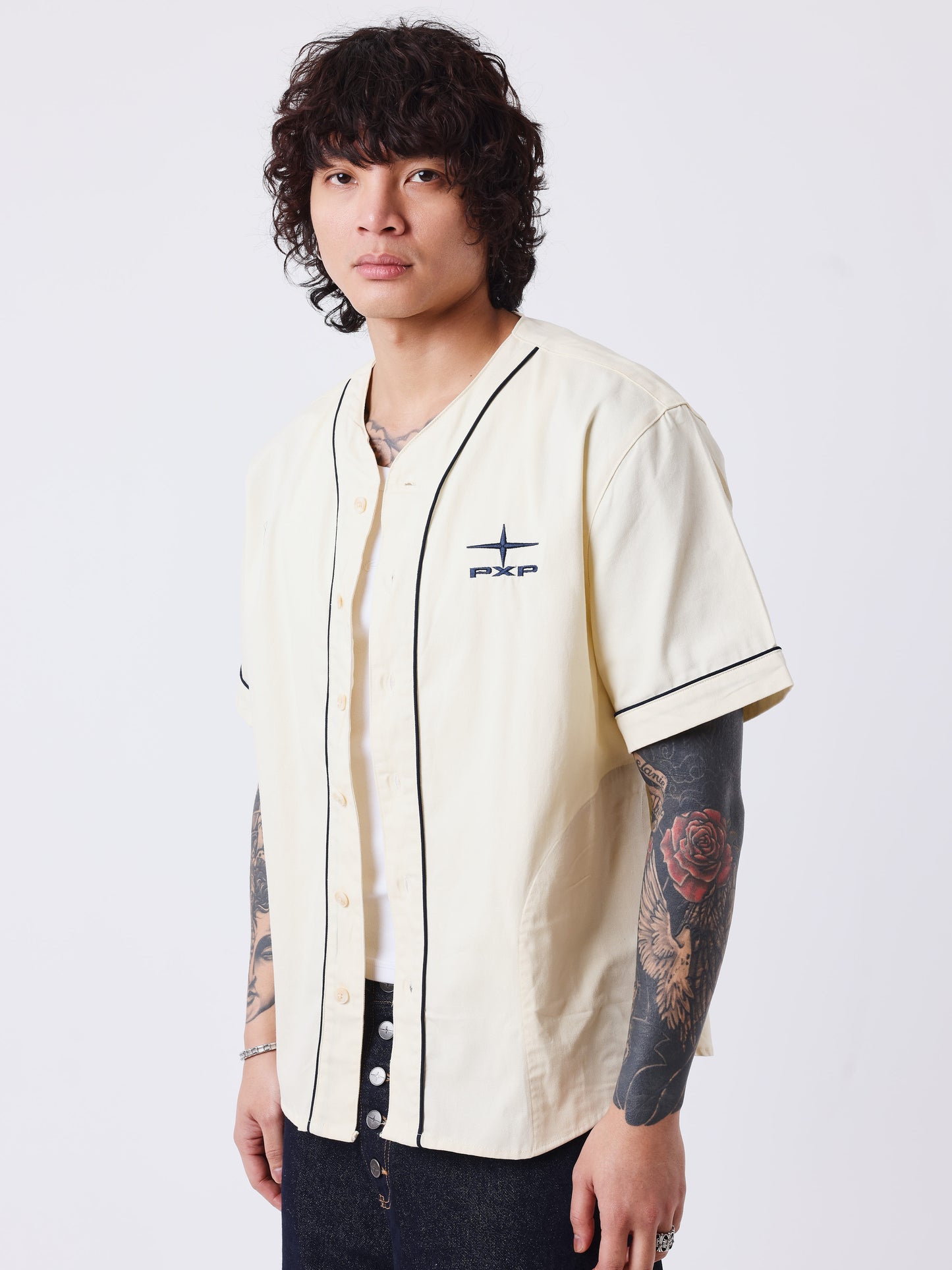 Camicia stile baseball con logo sul retro