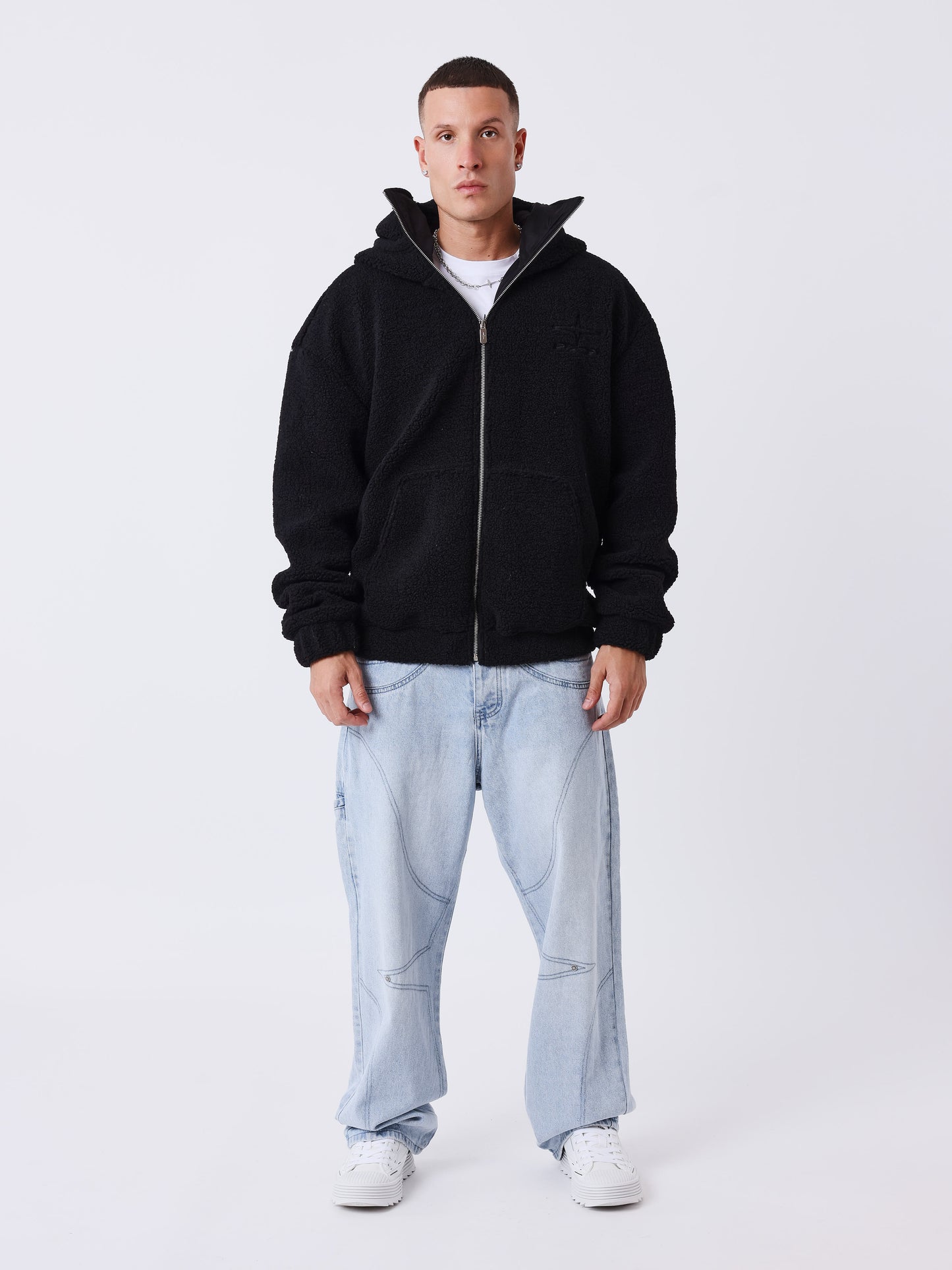 Veste zippée en sherpa à double capuche Mountain